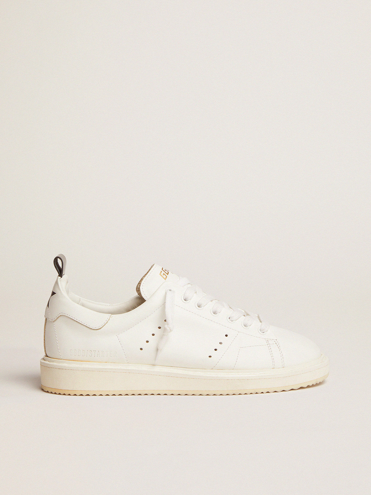 Starter sneakers in leather with printed star on the heel tab | Golden Goose