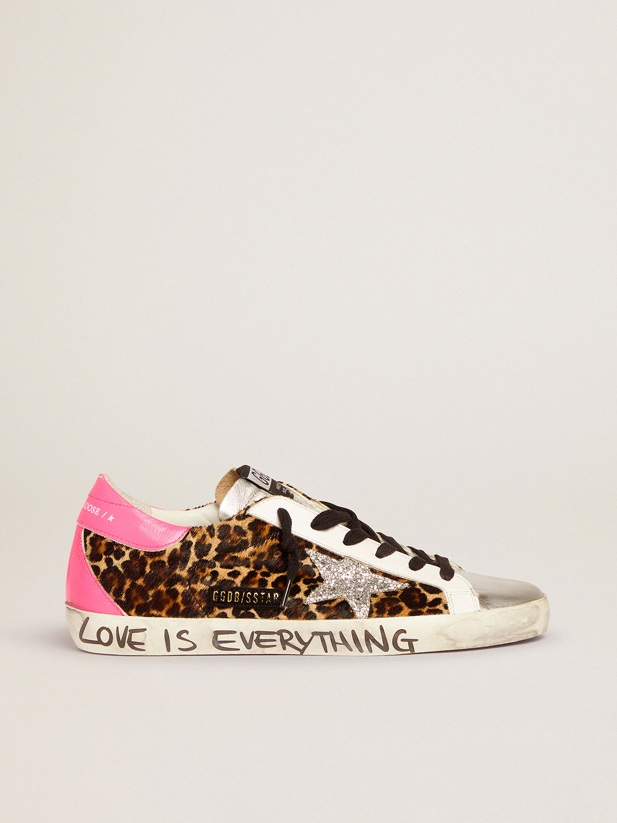 Super-Star sneakers in leopard-print pony skin with silver glitter star |  Golden Goose