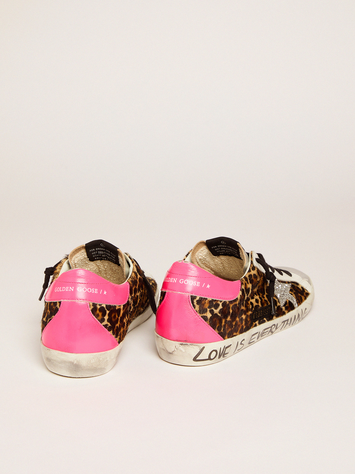 Super-Star sneakers in leopard-print pony skin with silver glitter star |  Golden Goose