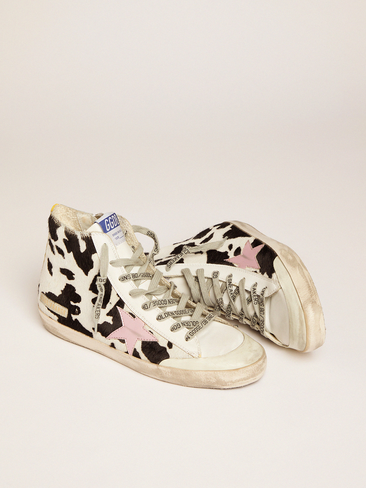 Francy sneakers in cow-print pony skin with pink laminated leather star |  Golden Goose