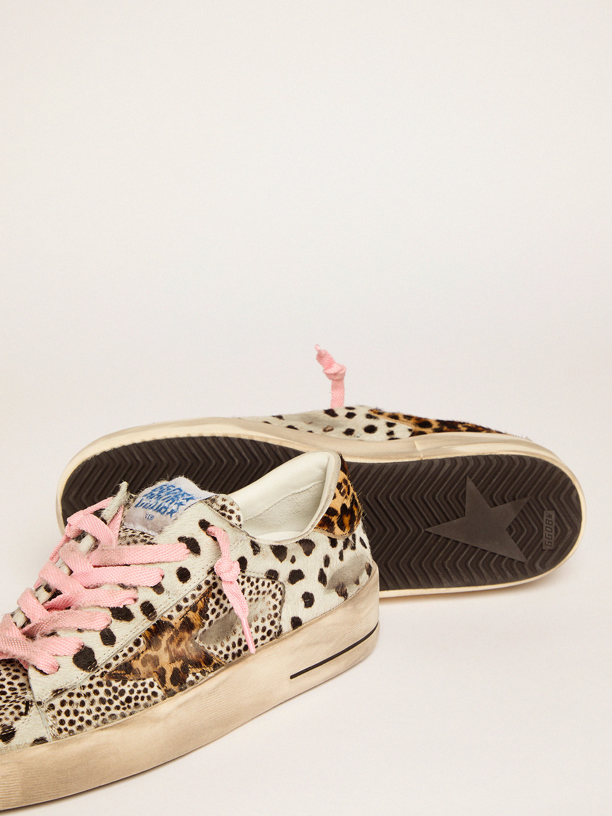 Stardan sneakers in polka-dot pony skin with leopard-print pony skin star |  Golden Goose
