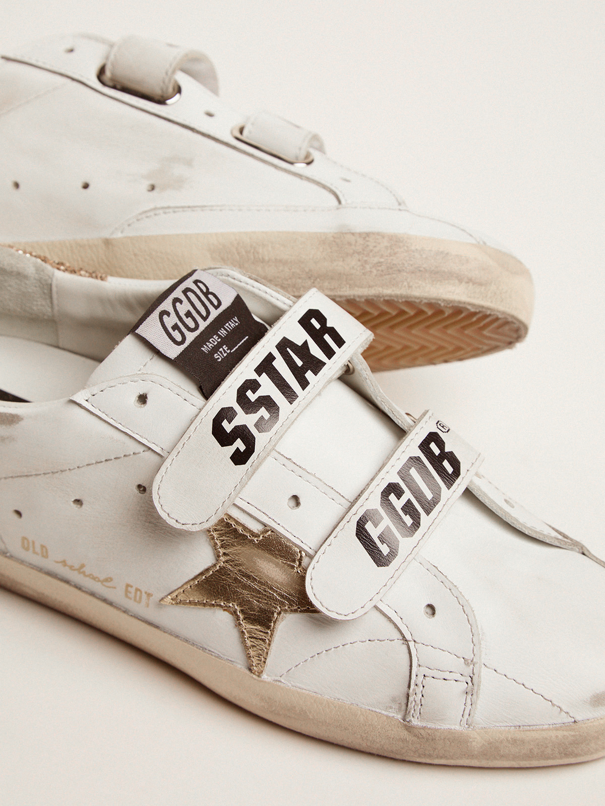 Women s Old School with gold star in laminated leather Golden Goose