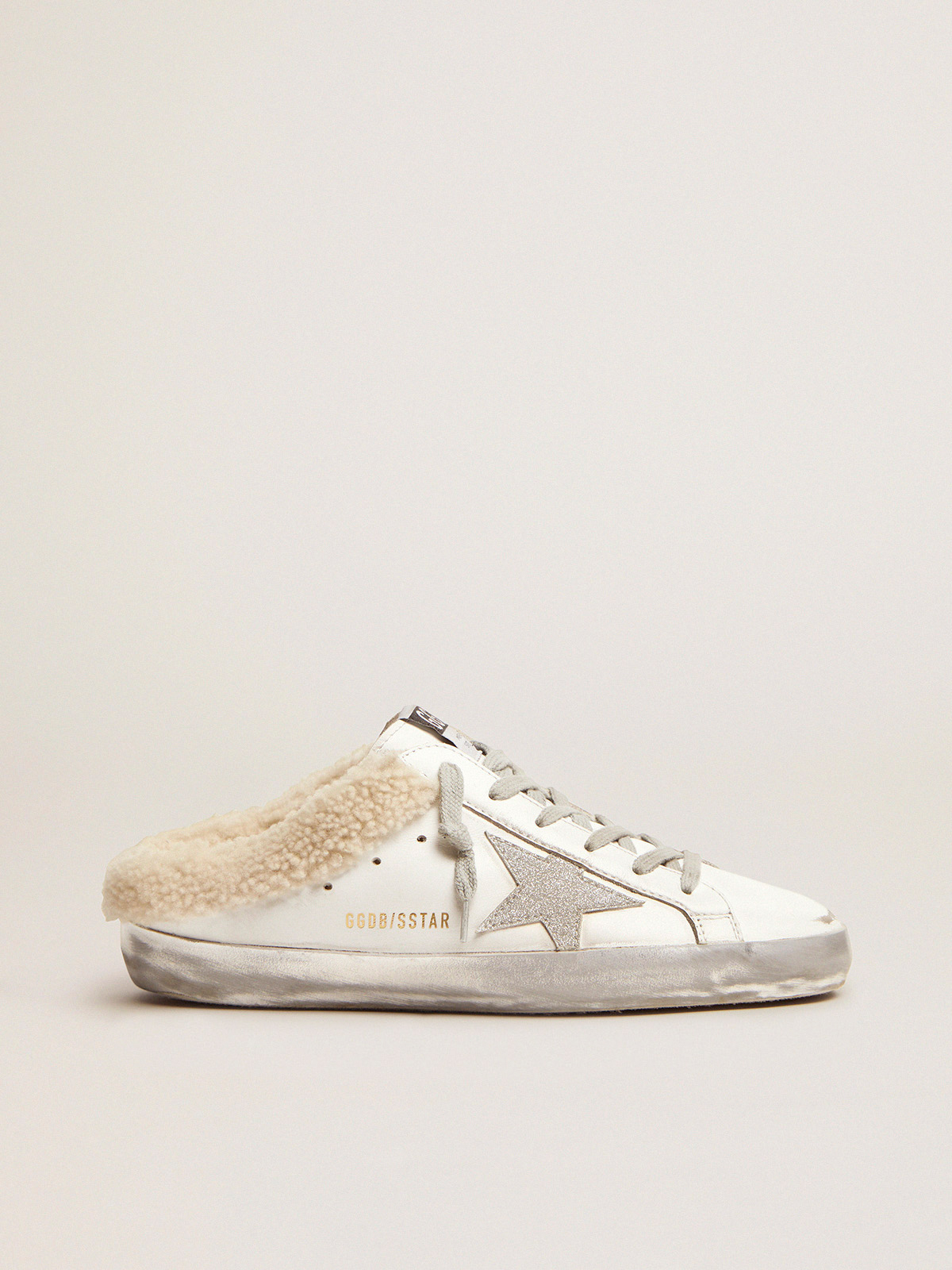 Sabots in white leather with shearling | Golden Goose