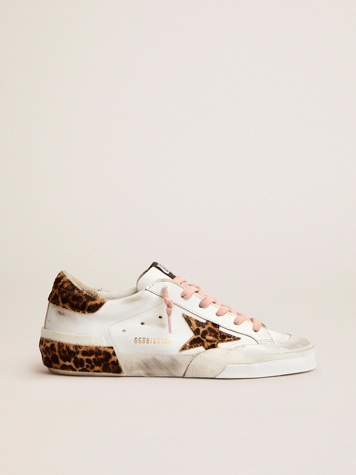 Super-Star sneakers in white leather with details and multi-foxing in  leopard-print pony skin | Golden Goose