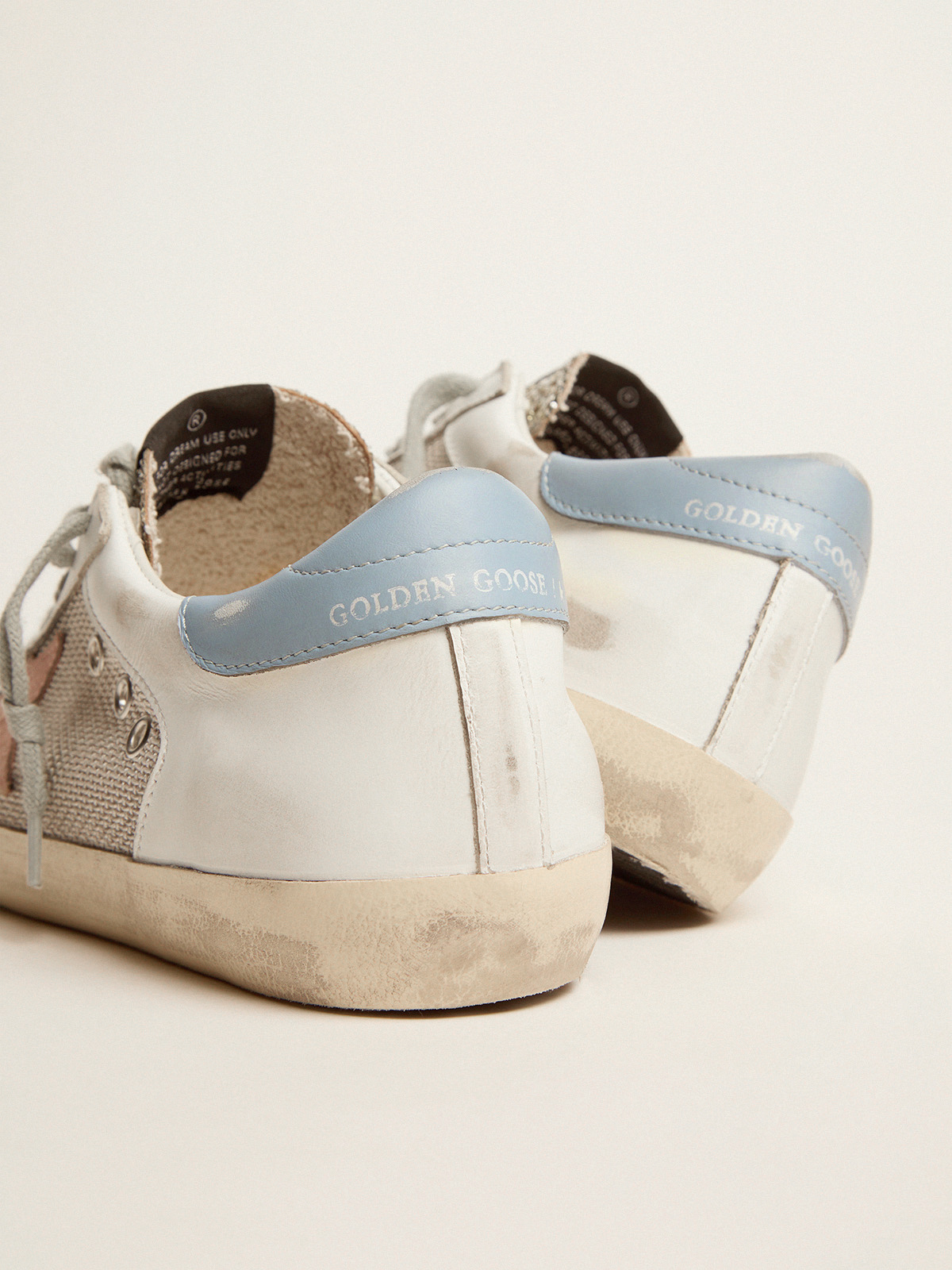 Super-Star LTD sneakers in white leather with mesh insert and silver  glitter tongue | Golden Goose