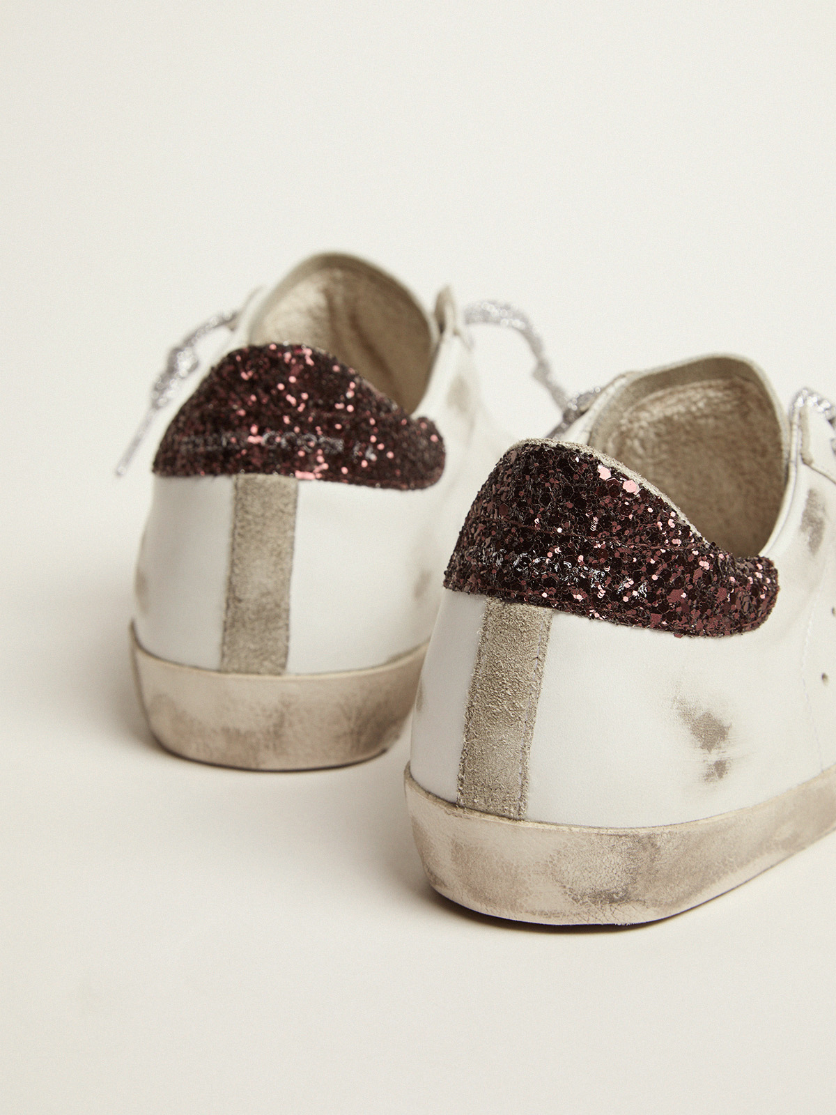Super-Star sneakers with brown glitter heel tab and pink crackled leather  star | Golden Goose