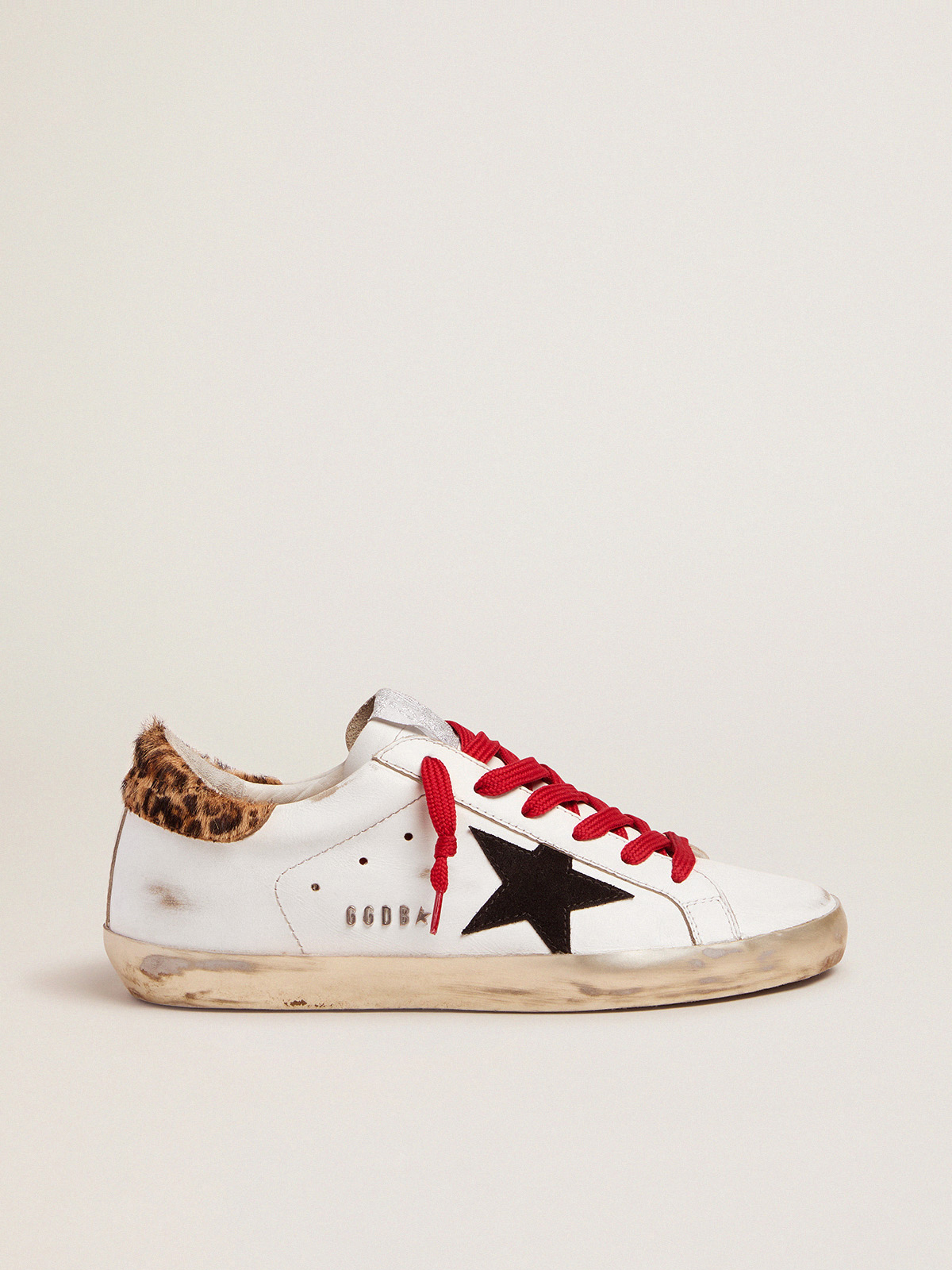 Super-Star sneakers with leopard-print heel tab and red laces | Golden Goose