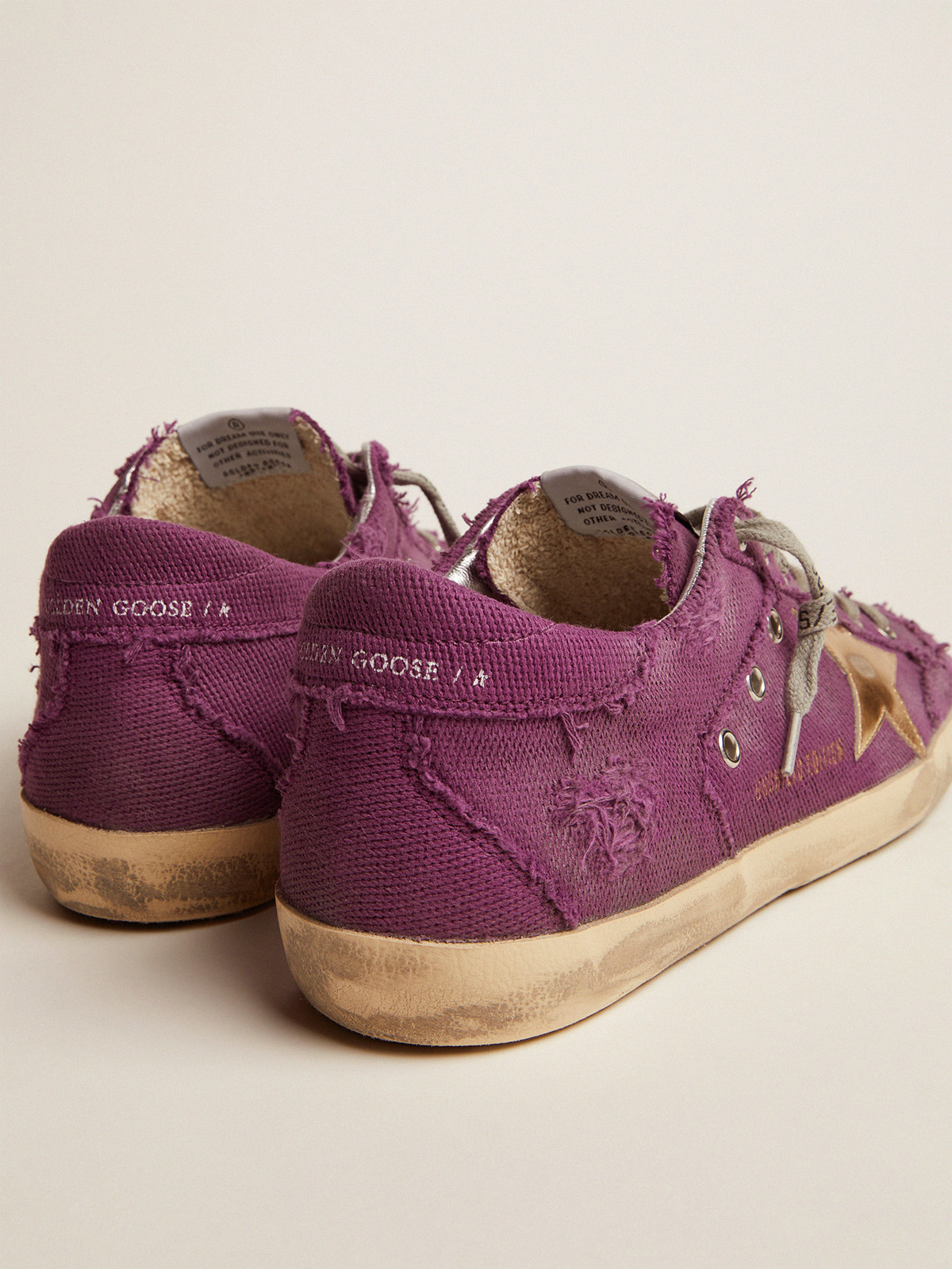 Women\'s Super-Star LAB sneakers in purple distressed canvas with gold star  | Golden Goose