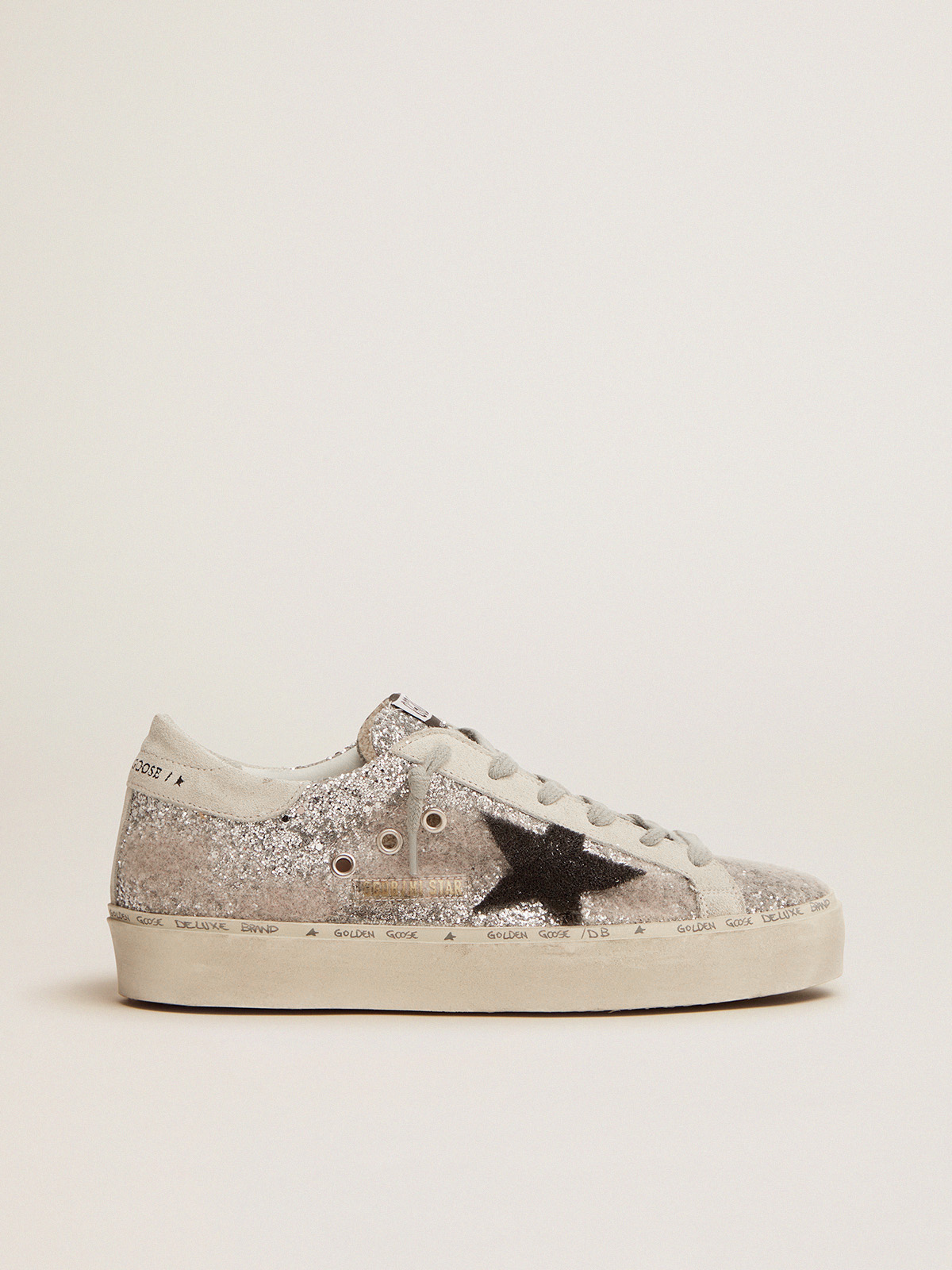 Hi Star sneakers in silver glitter and wool and star with chenille  embroidery | Golden Goose