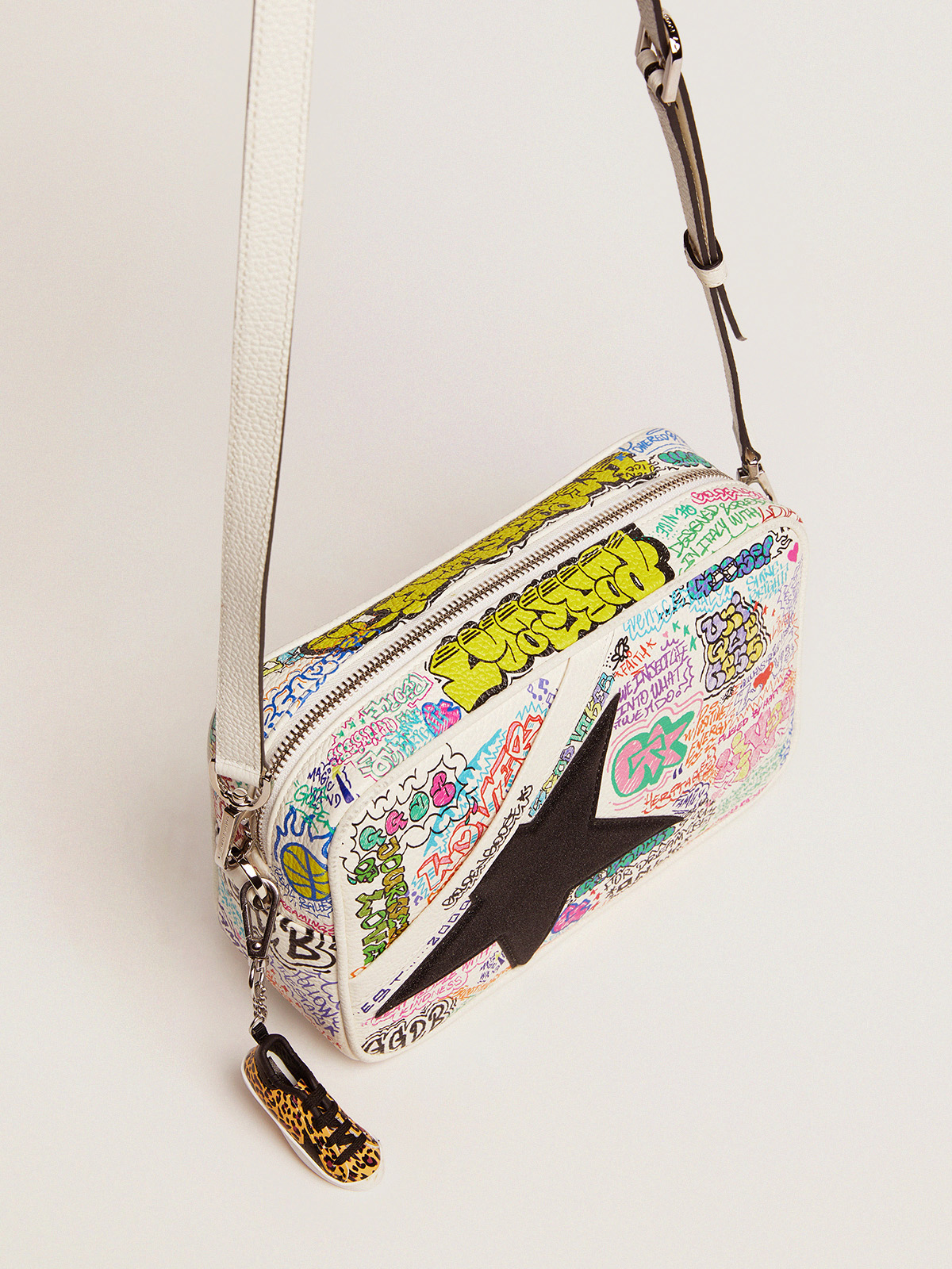 Star Bag with graffiti print and black glitter star | Golden Goose