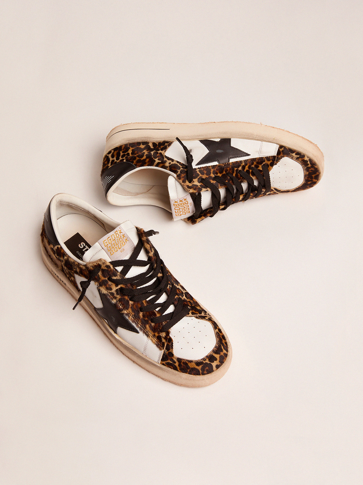 Stardan sneakers in leopard-print pony skin and black star | Golden Goose