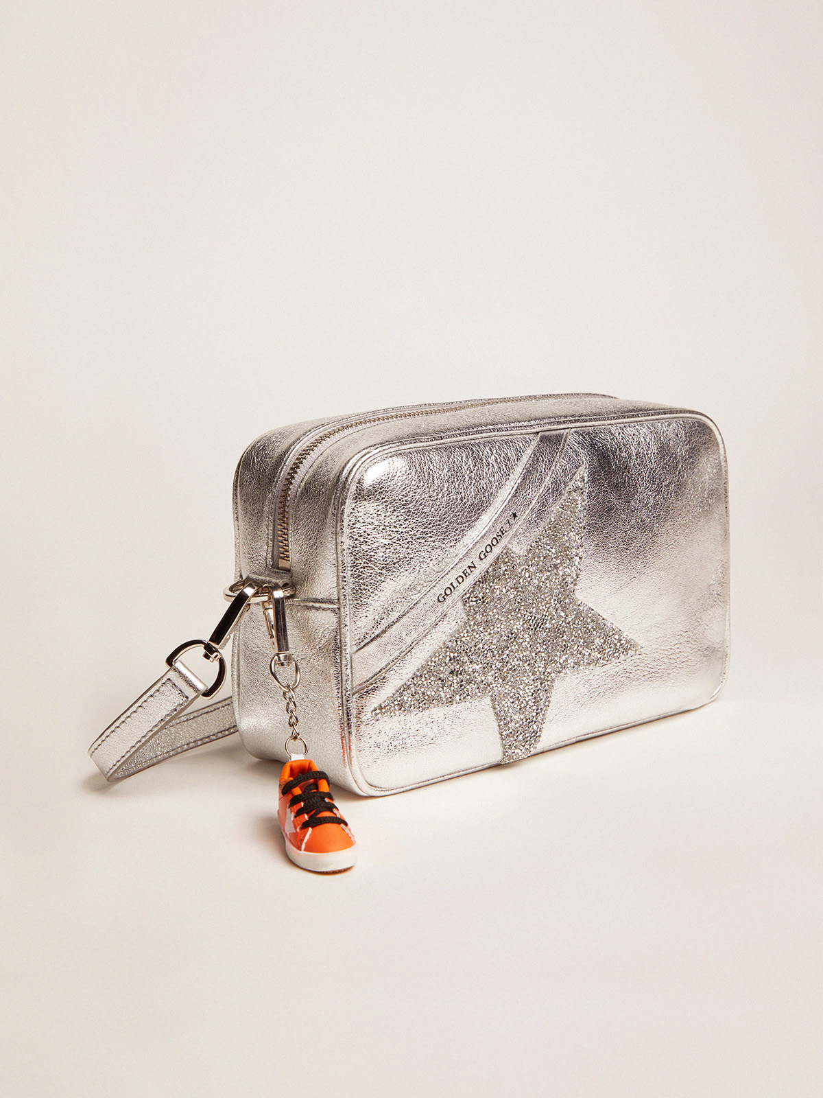 Silver Star Bag made of laminated leather with Swarovski star