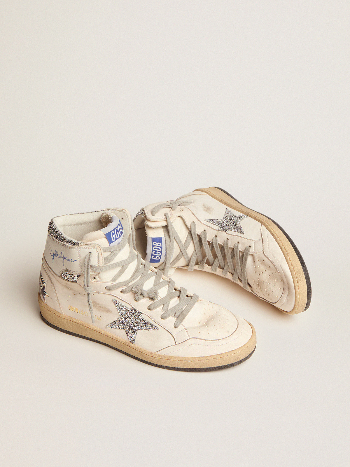 Women\'s Sky-Star with signature on the ankle and silver inserts | Golden  Goose