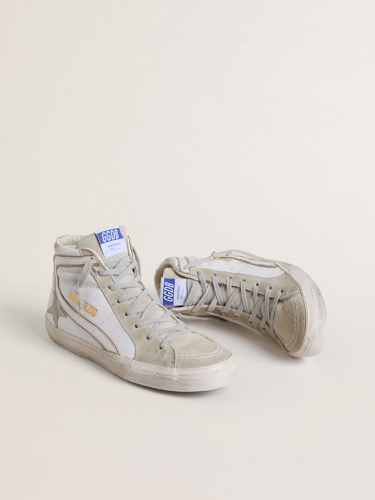 Men s Slide in leather with suede details Golden Goose