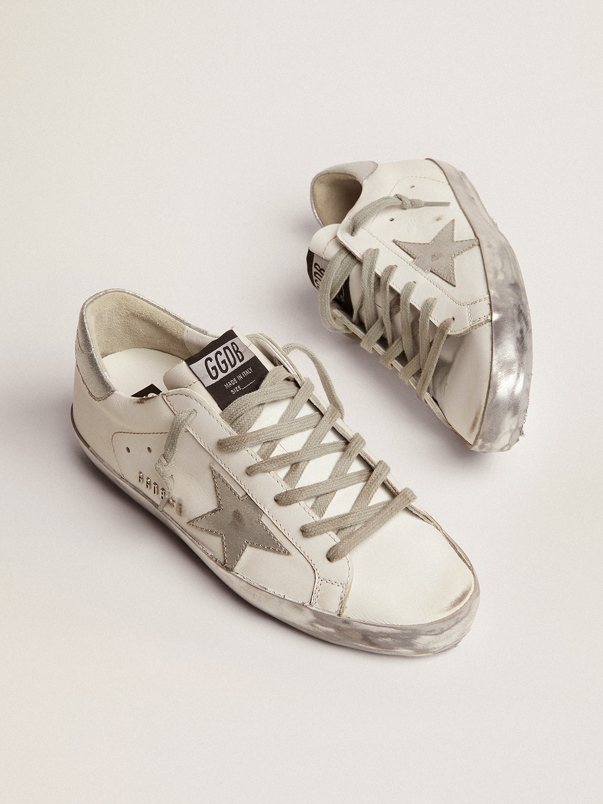 Women's Super-Star sneakers in silver leather