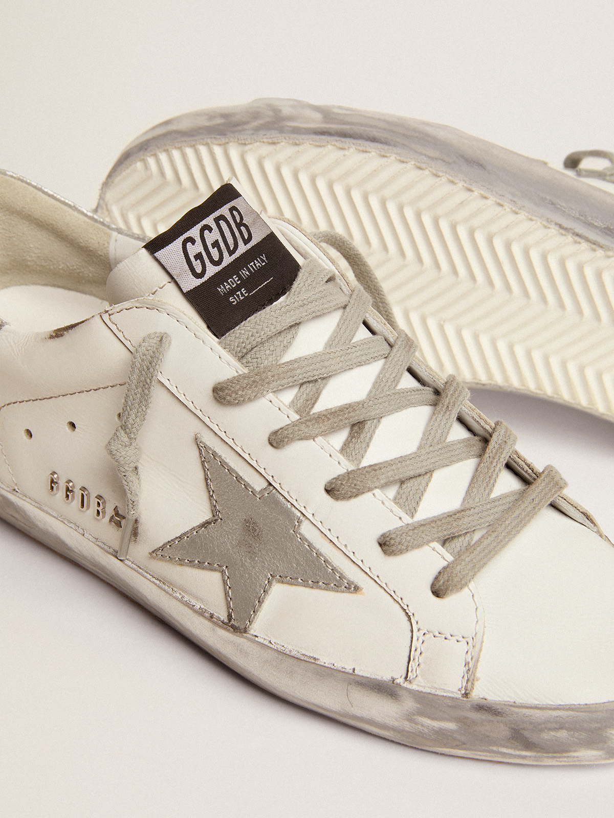 Women's Super-Star with silver sparkle foxing and metal stud lettering |  Golden Goose