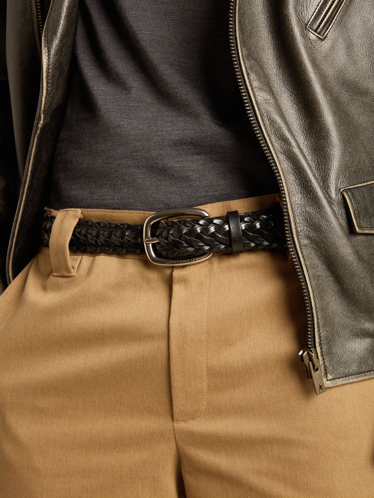 Men's black leather belt