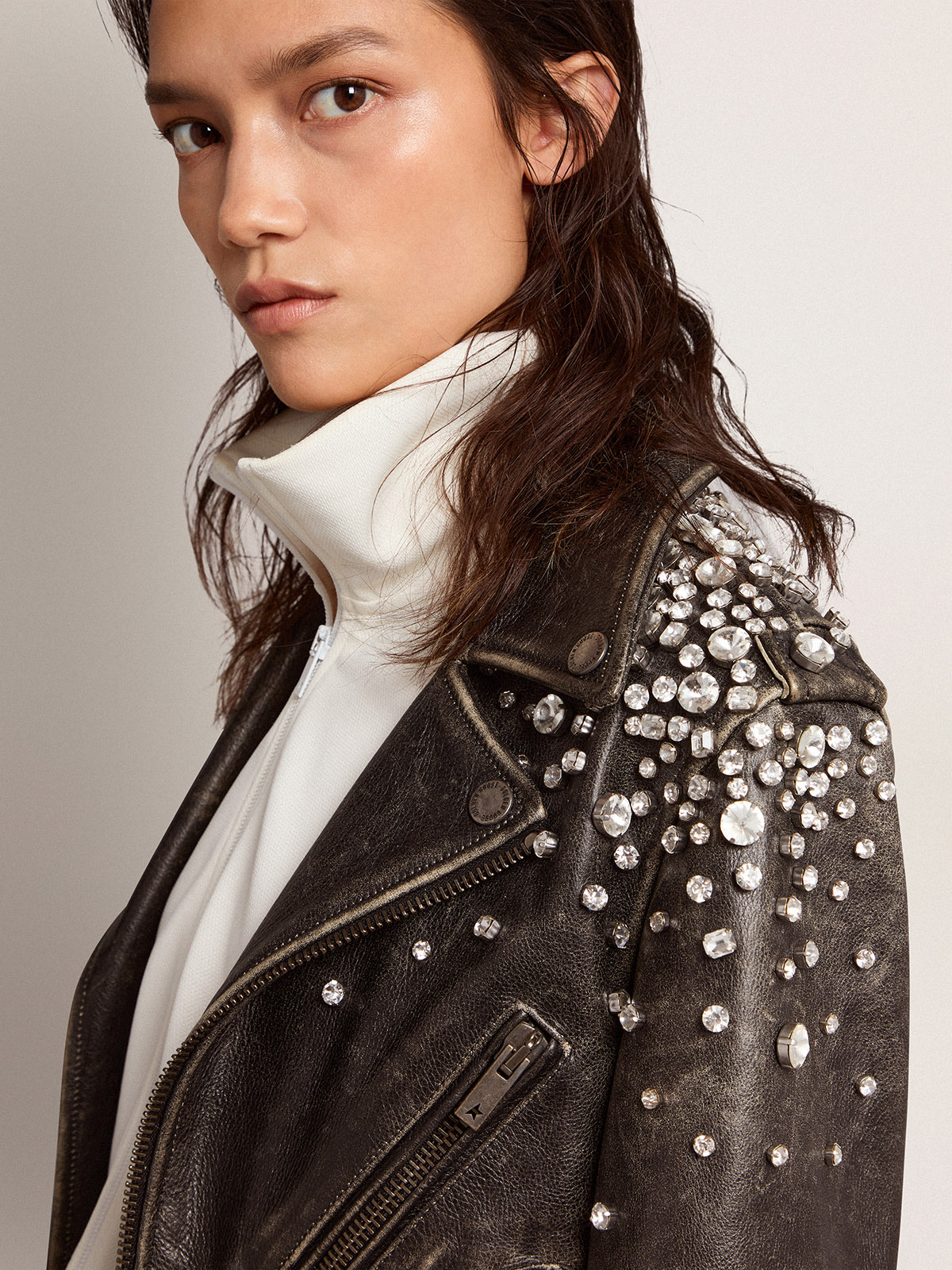 Gucci studded leather biker on sale jacket