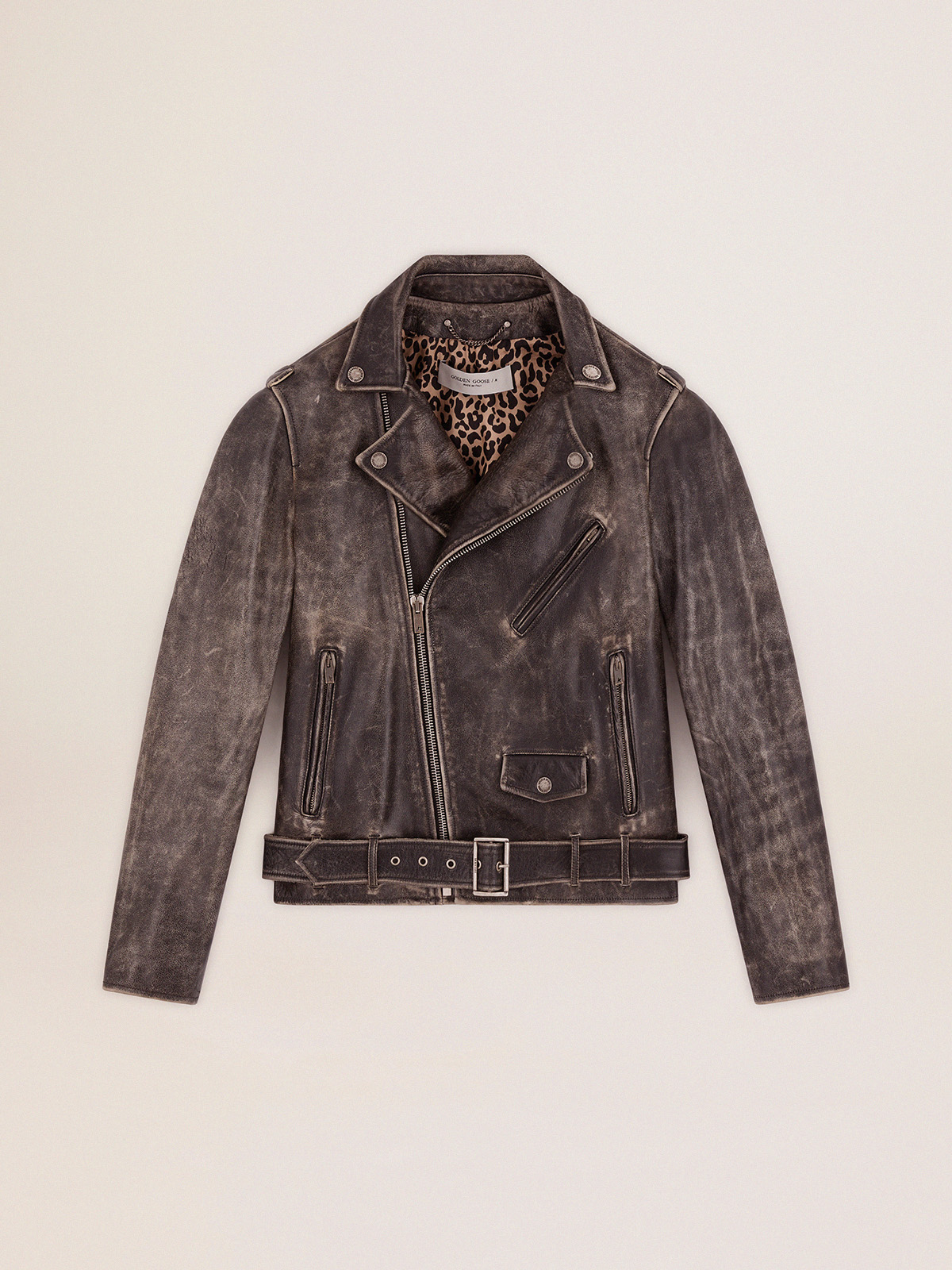 motorcycle leopard-print lining biker jacket