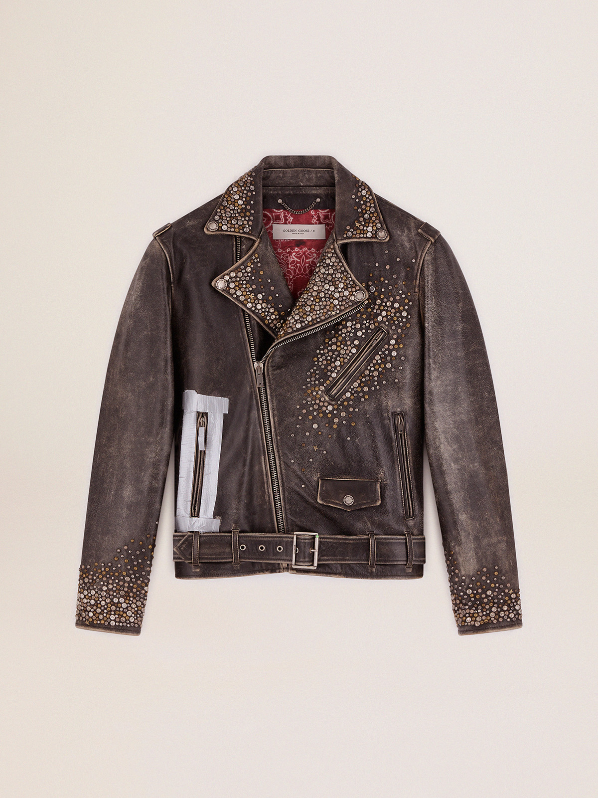 Studded Biker Jacket And Printed Leather For Men