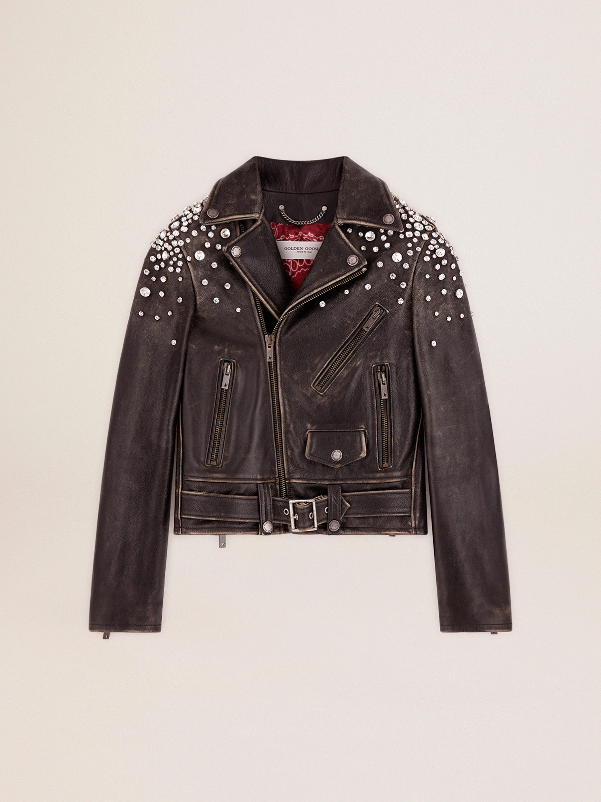 Studded Biker Jacket And Printed Leather For Men