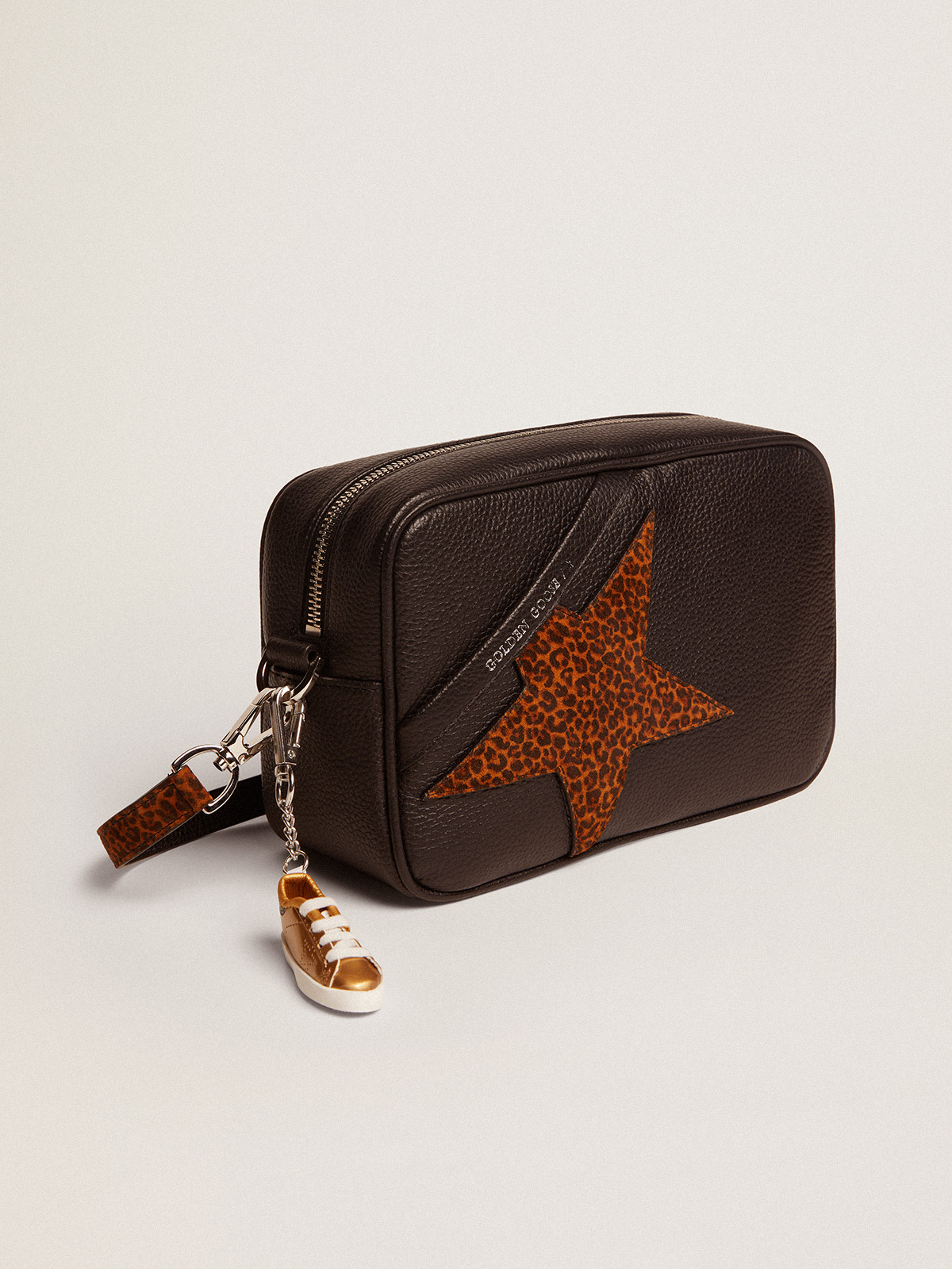 Women's Star Bag in dark brown leather and leopard print star