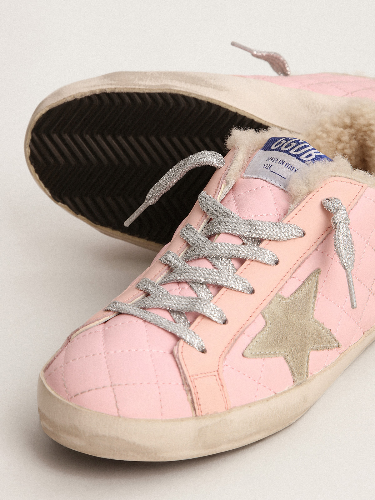 Super-Star sneakers in pink quilted leather with shearling lining | Golden  Goose