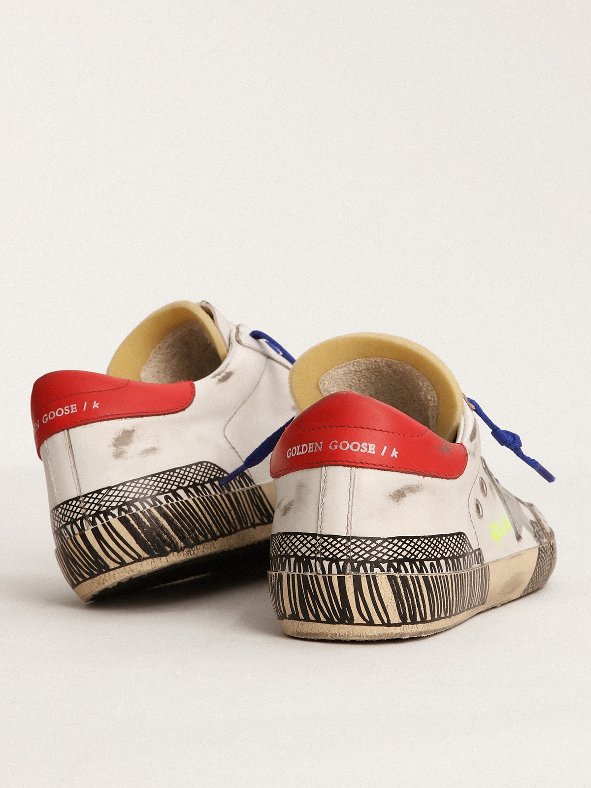 Super-Star LAB sneakers in white leather and multi-foxing-effect print |  Golden Goose