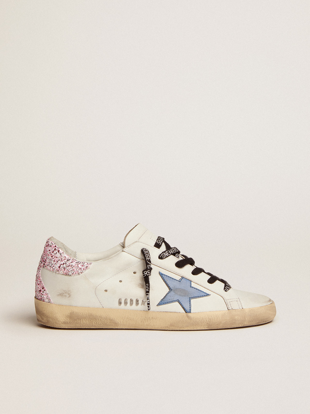 Women's Super-Star with blue leather star and glitter heel tab | Golden  Goose