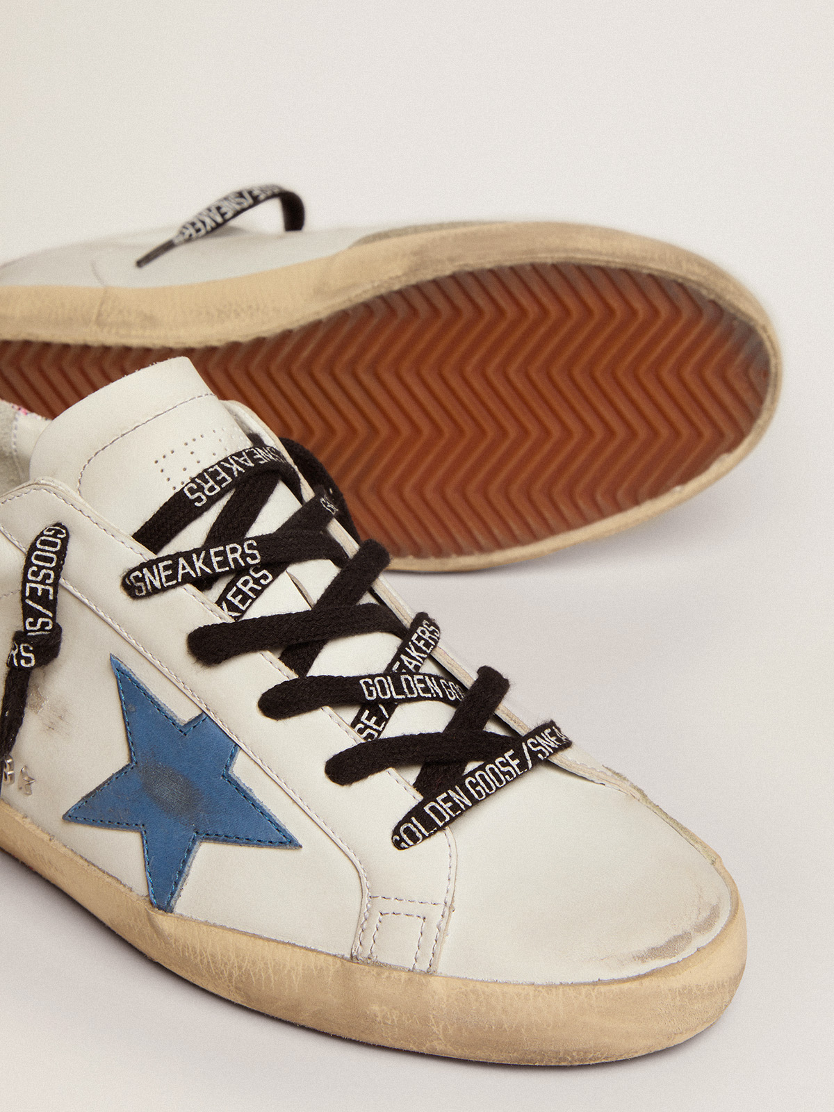 Women's Super-Star with blue leather star and glitter heel tab 
