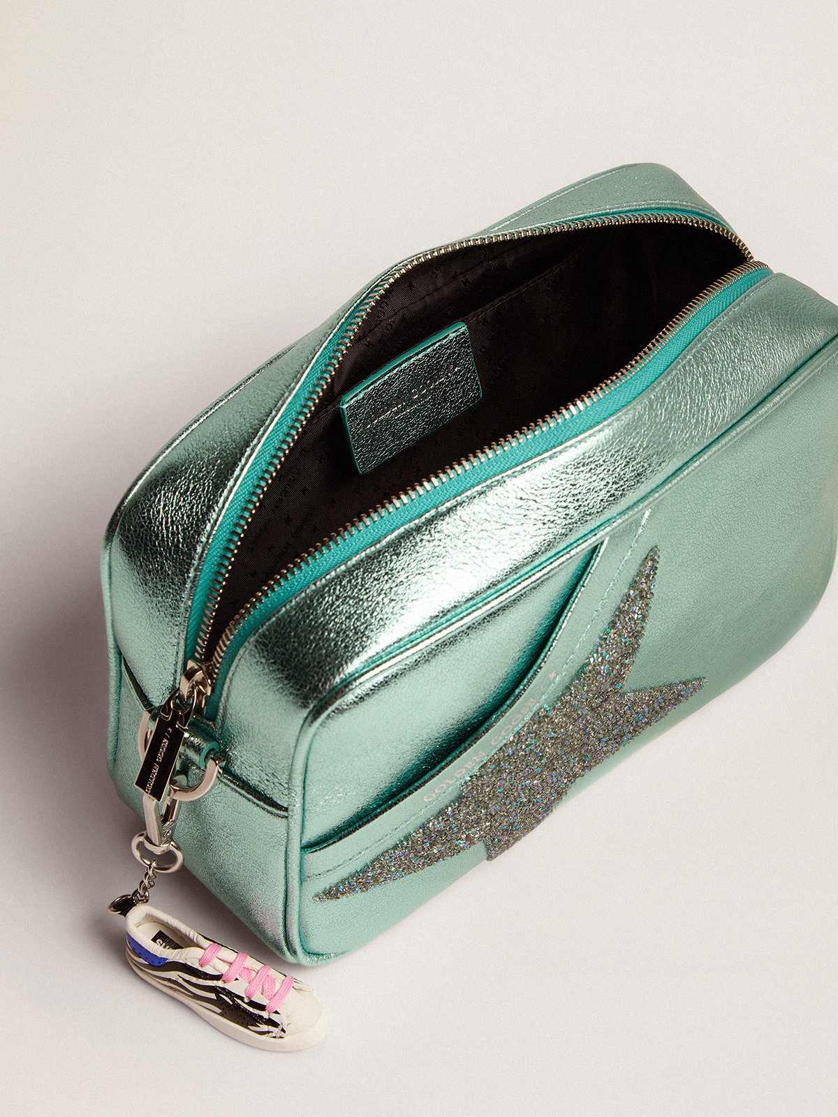 Women's Star Bag in turquoise leather with star in Swarovski