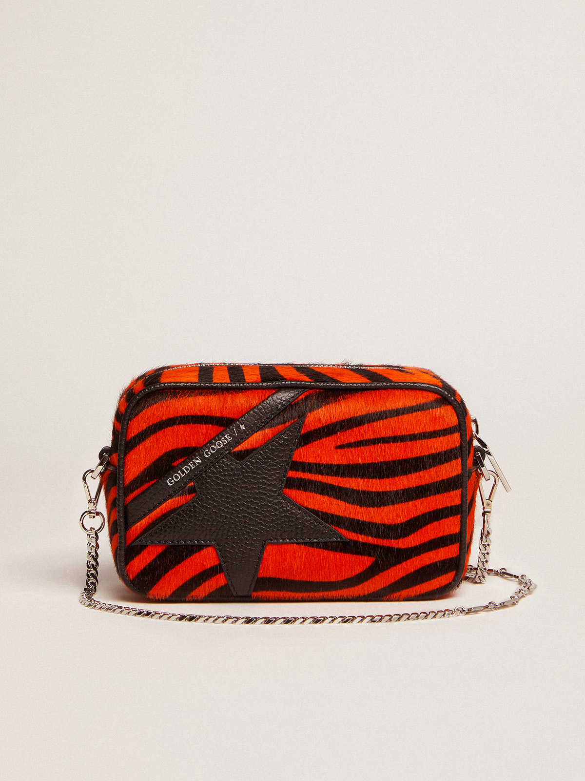 Women's Mini Star Bag in orange tiger print pony skin with black