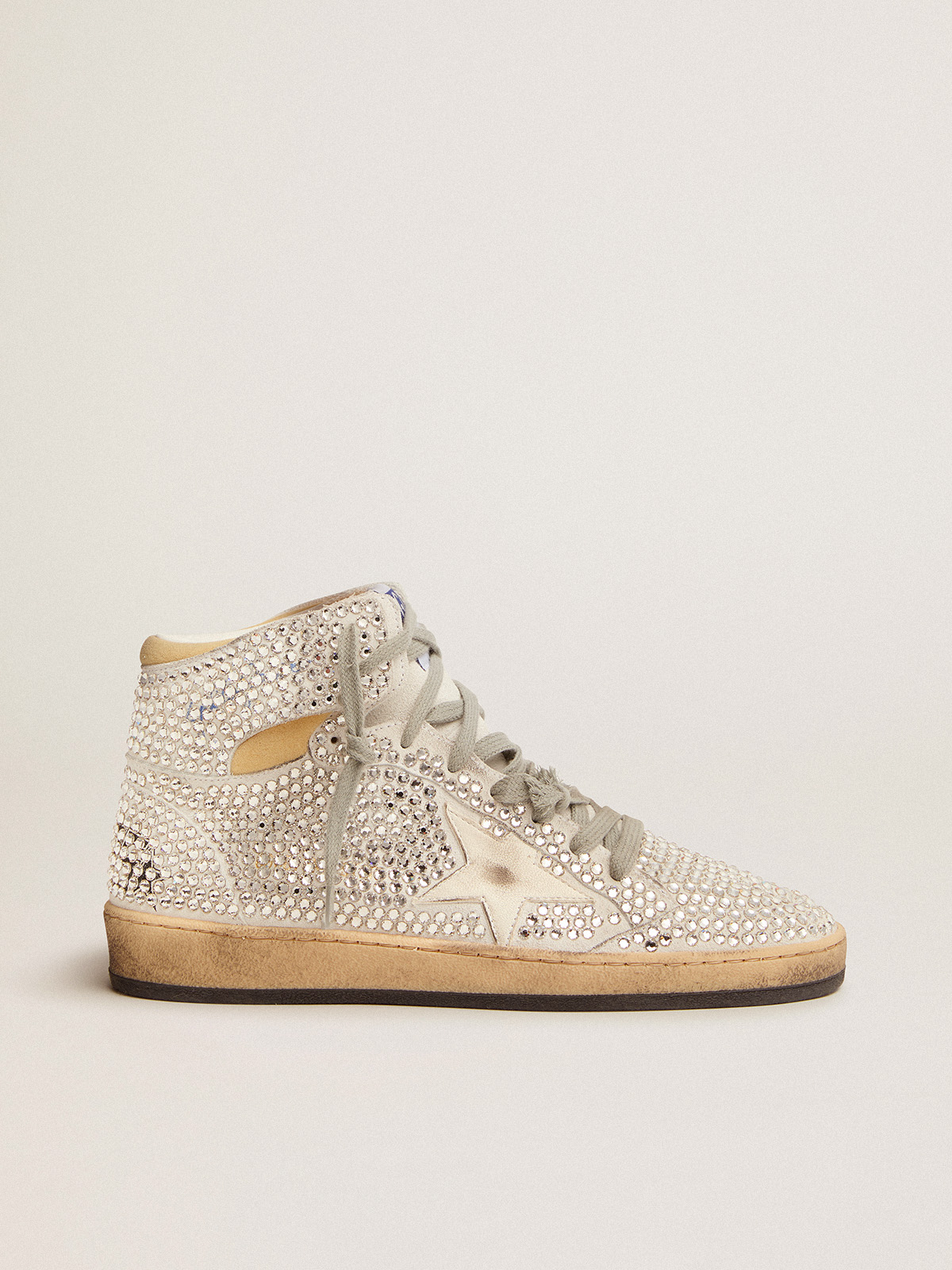 Sky-Star sneakers in optical white suede with all-over crystals and white nappa  leather star | Golden Goose
