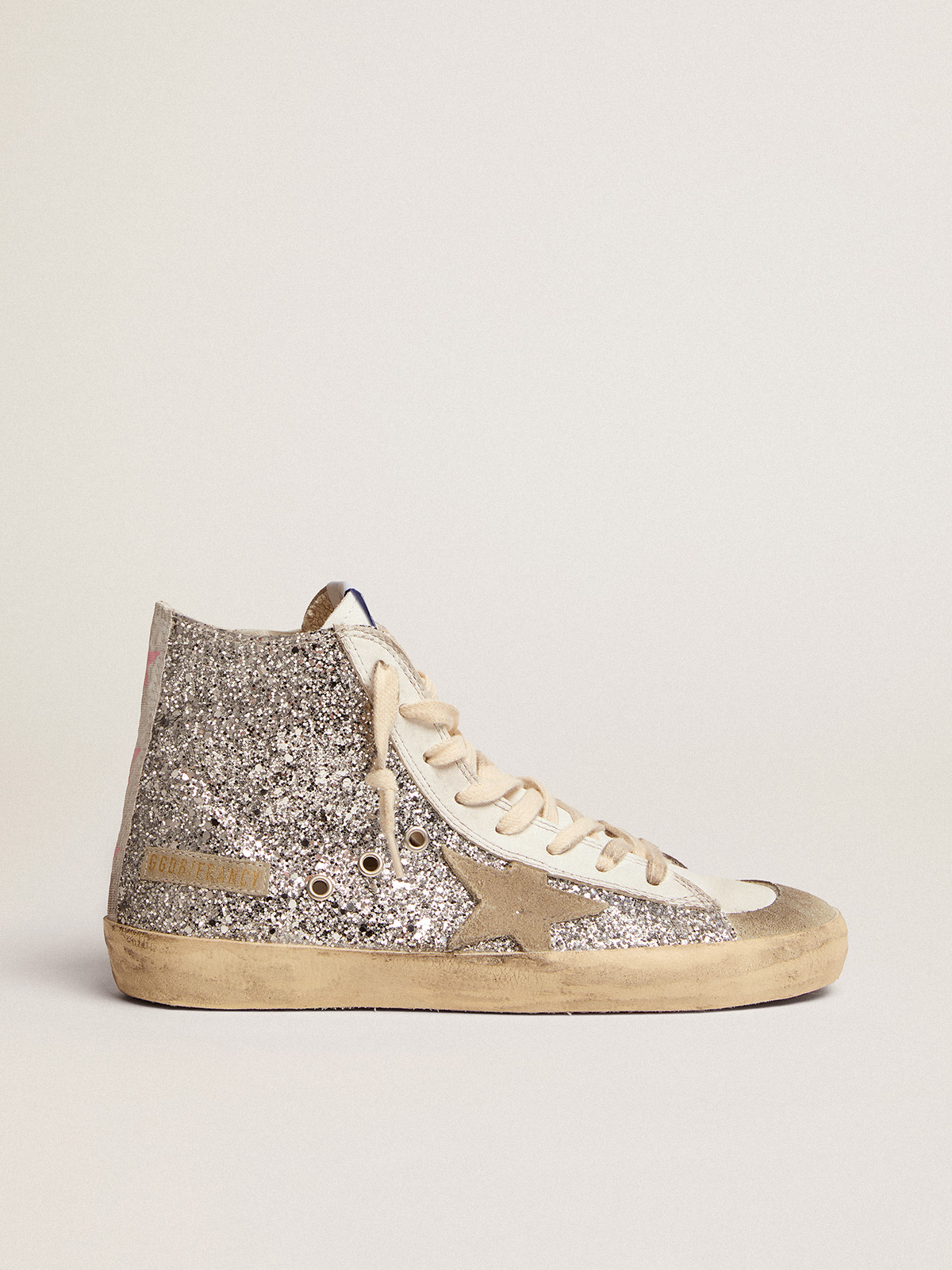 Francy sneakers with glitter upper and ice-gray suede star