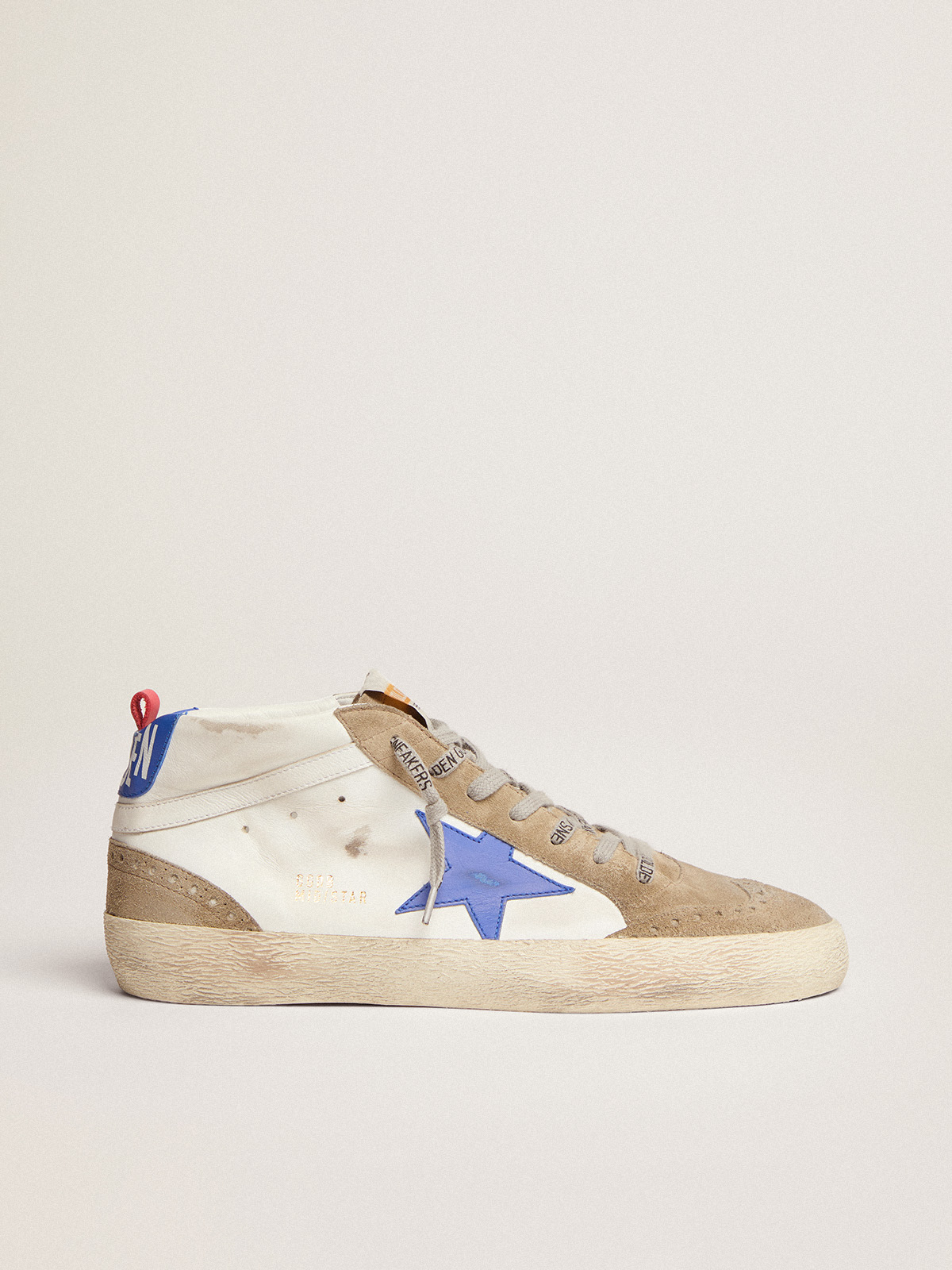 The Ricco in White Leather & Blue Red Strip - Old School Trainers