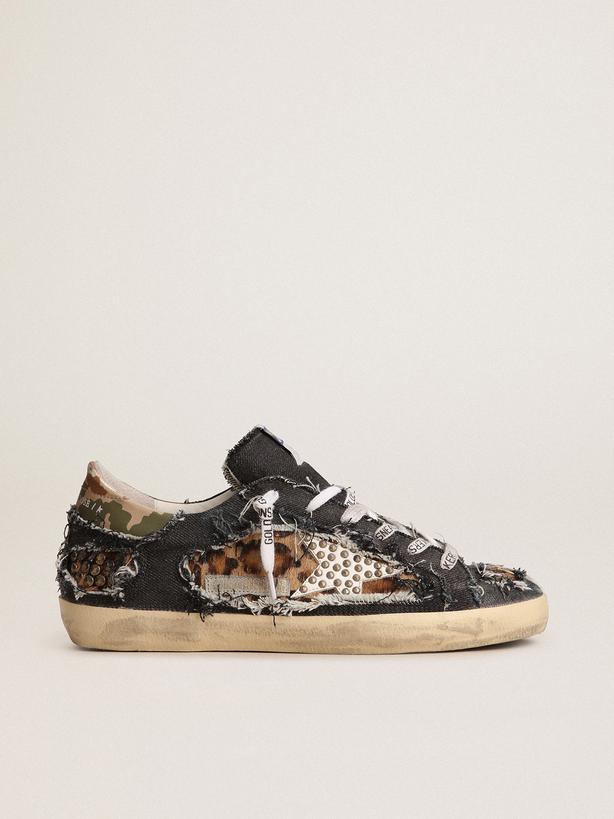 Women's Super-Star LAB sneakers in denim and leopard-print pony 