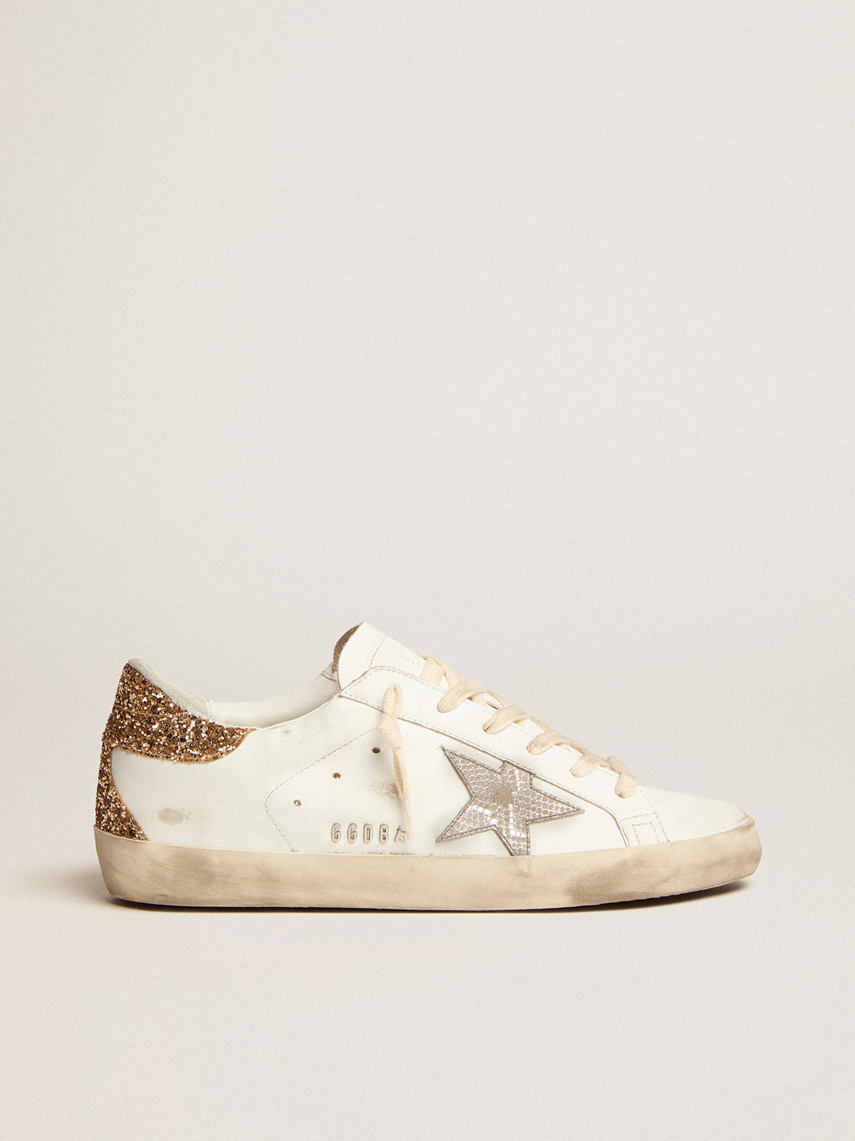 Women\'s Super-Star with silver leather star and snake print | Golden Goose