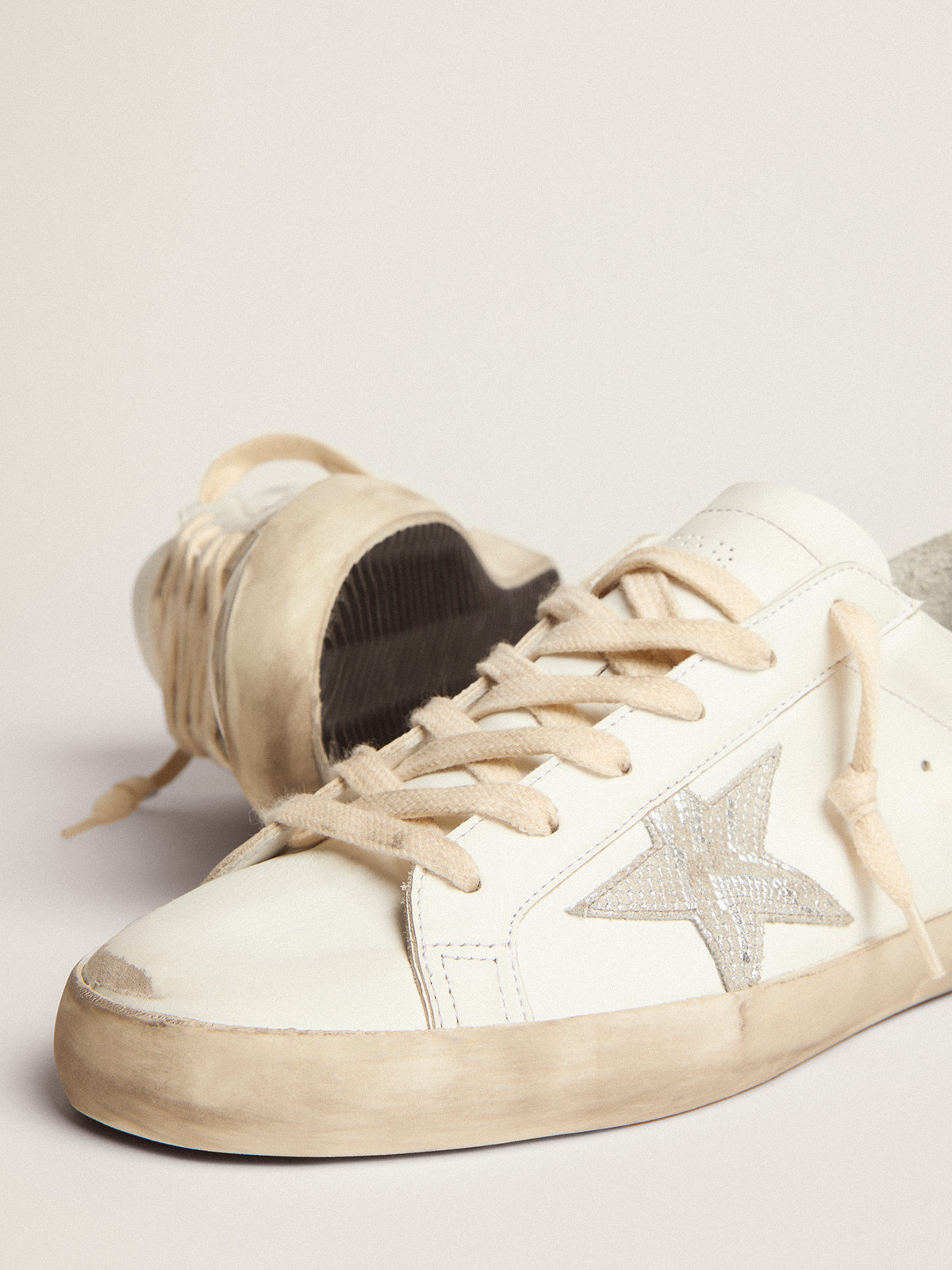 Women's Super-Star sneakers in silver leather