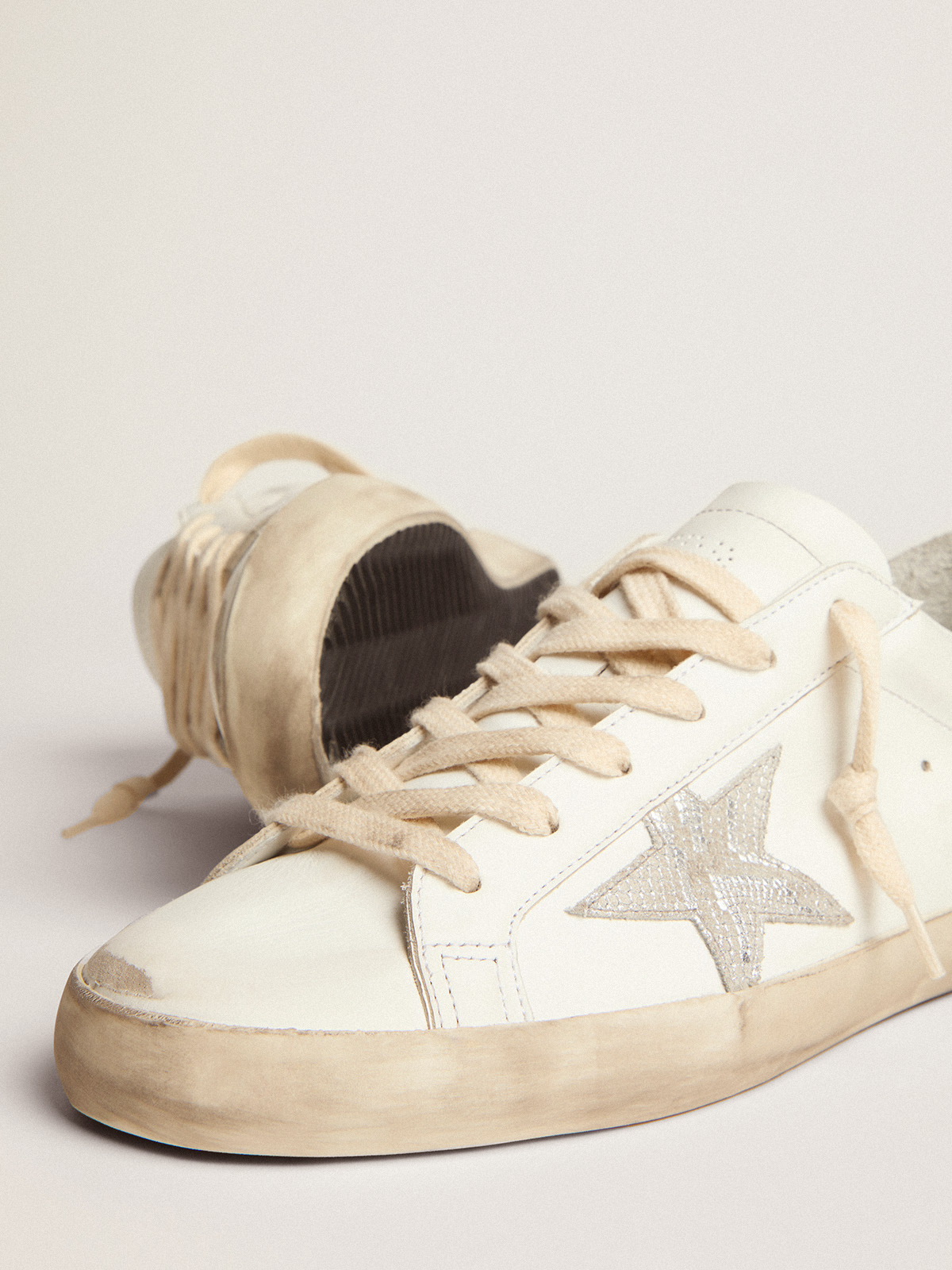 Women's Super-Star with silver leather star and snake print 