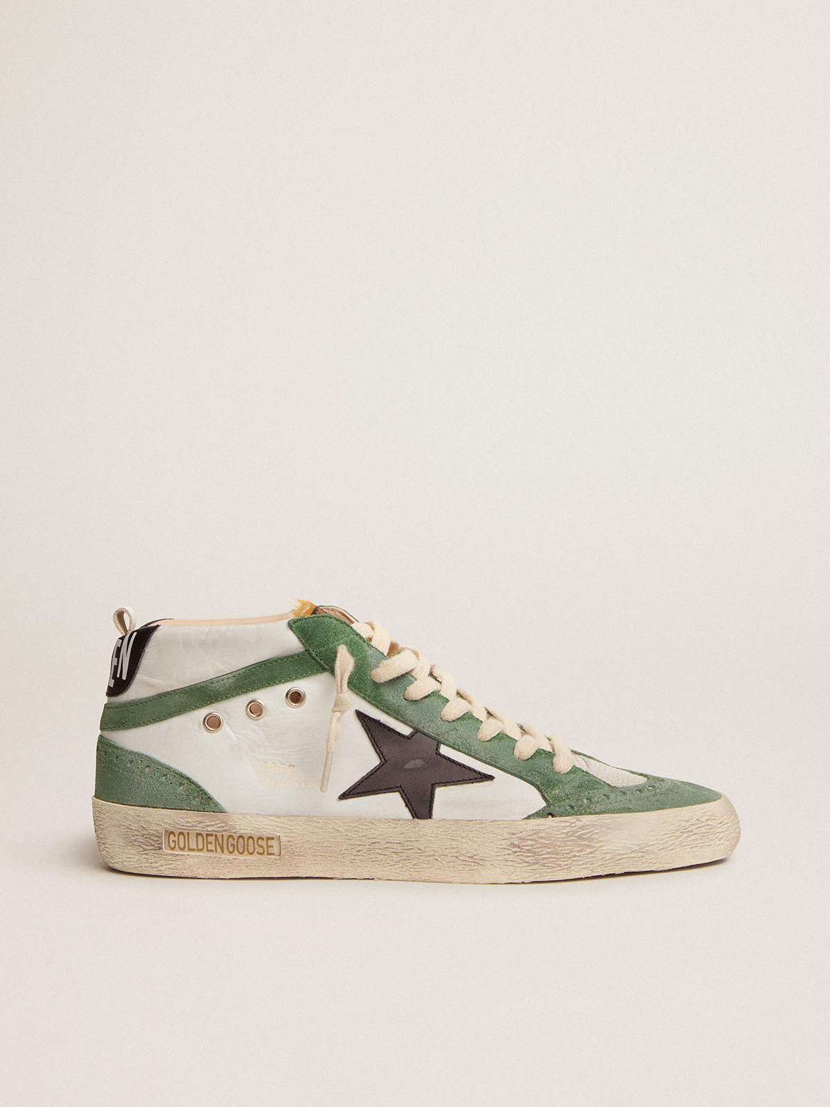 Men\'s Mid Star LTD with black leather star and green flash | Golden Goose