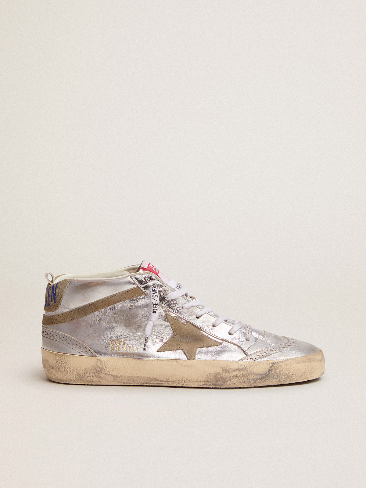 Women\'s Mid Star in silver laminated leather with dove gray star | Golden  Goose