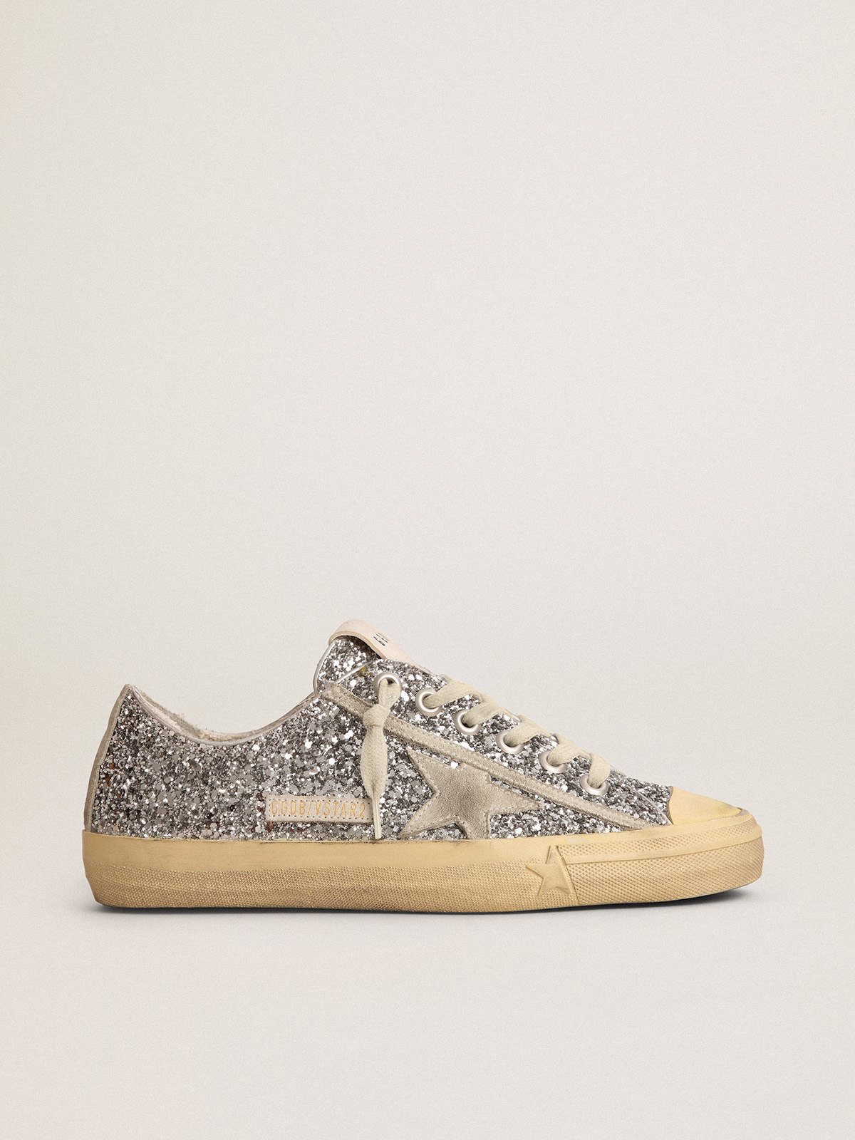 Women\'s V-Star LTD in silver glitter with ice-gray suede star | Golden Goose