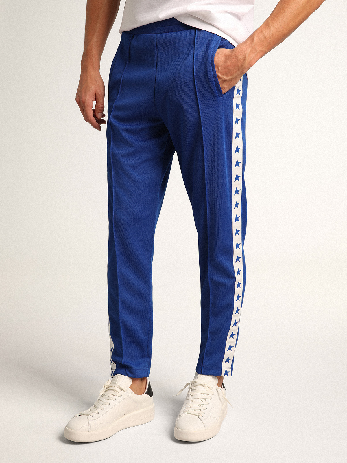 Men's blue joggers with band and stars on the sides | Golden Goose