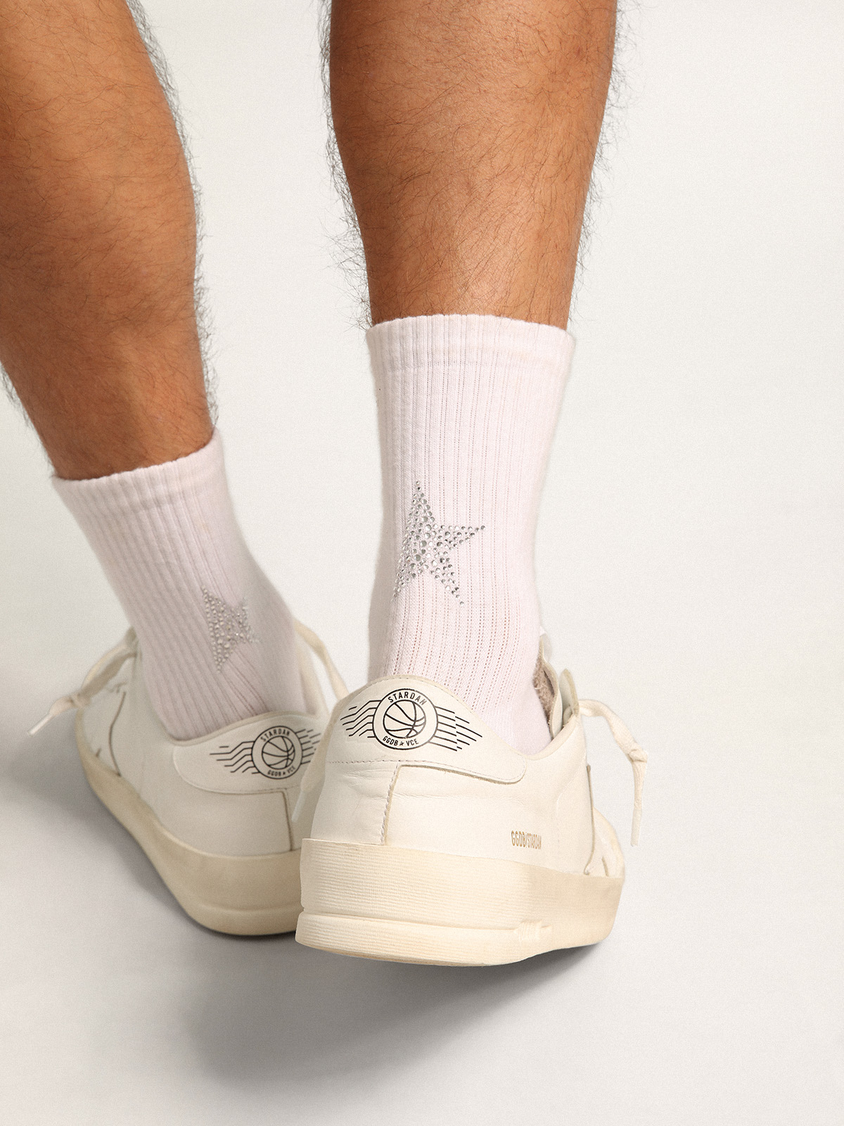 White socks with crystal star on the back | Golden Goose