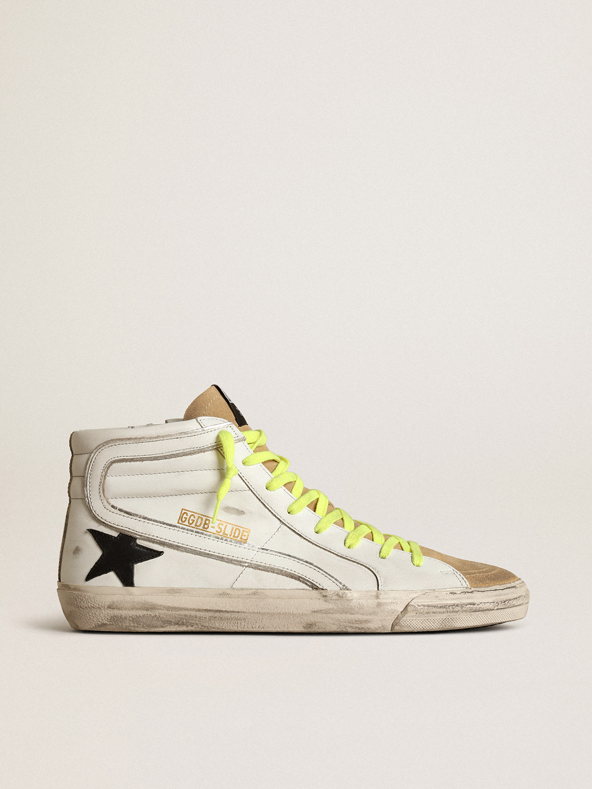 Slide sneakers in suede and leather with camouflage vertical strip | Golden  Goose