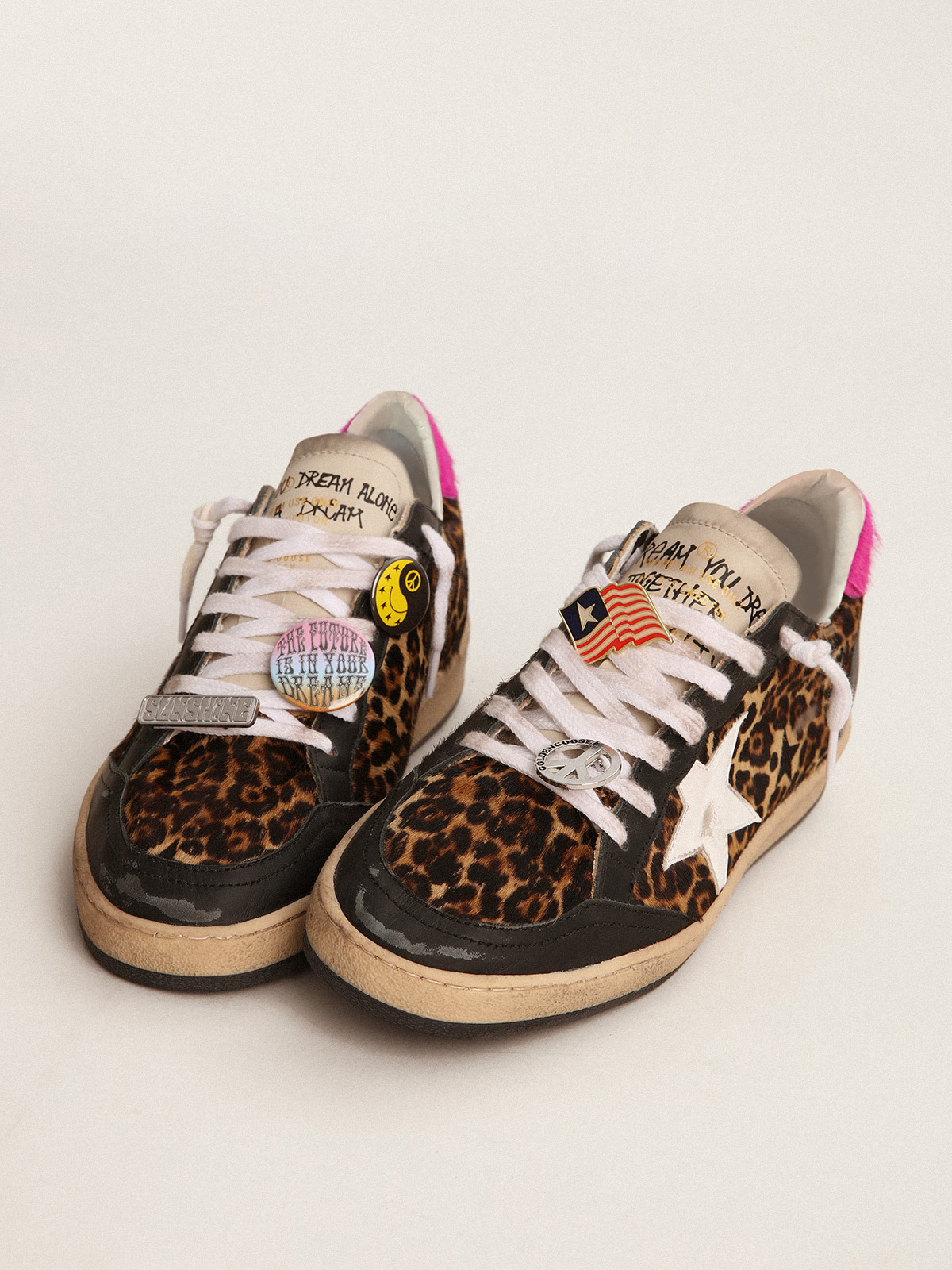 Ball Star sneakers in leopard-print pony skin with a white leather