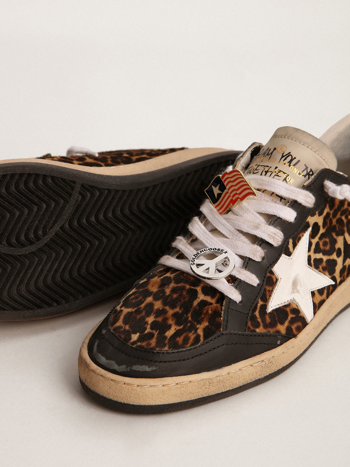 Ball Star sneakers in leopard-print pony skin with a white leather