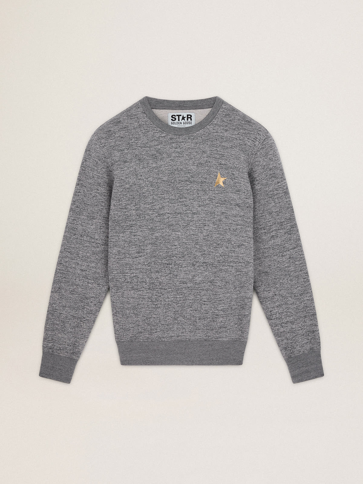 Men's mélange gray cotton sweatshirt with gold star on the front