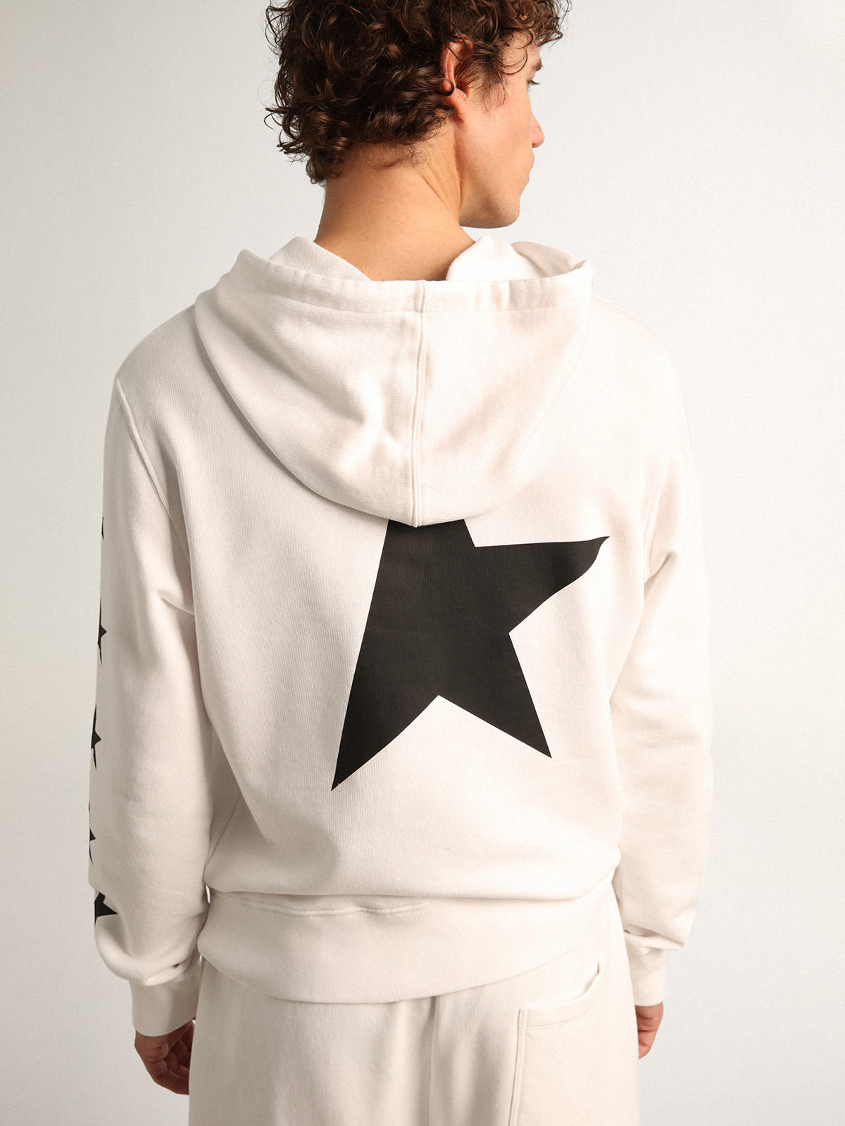 Alighiero Star Collection hooded sweatshirt in vintage white with