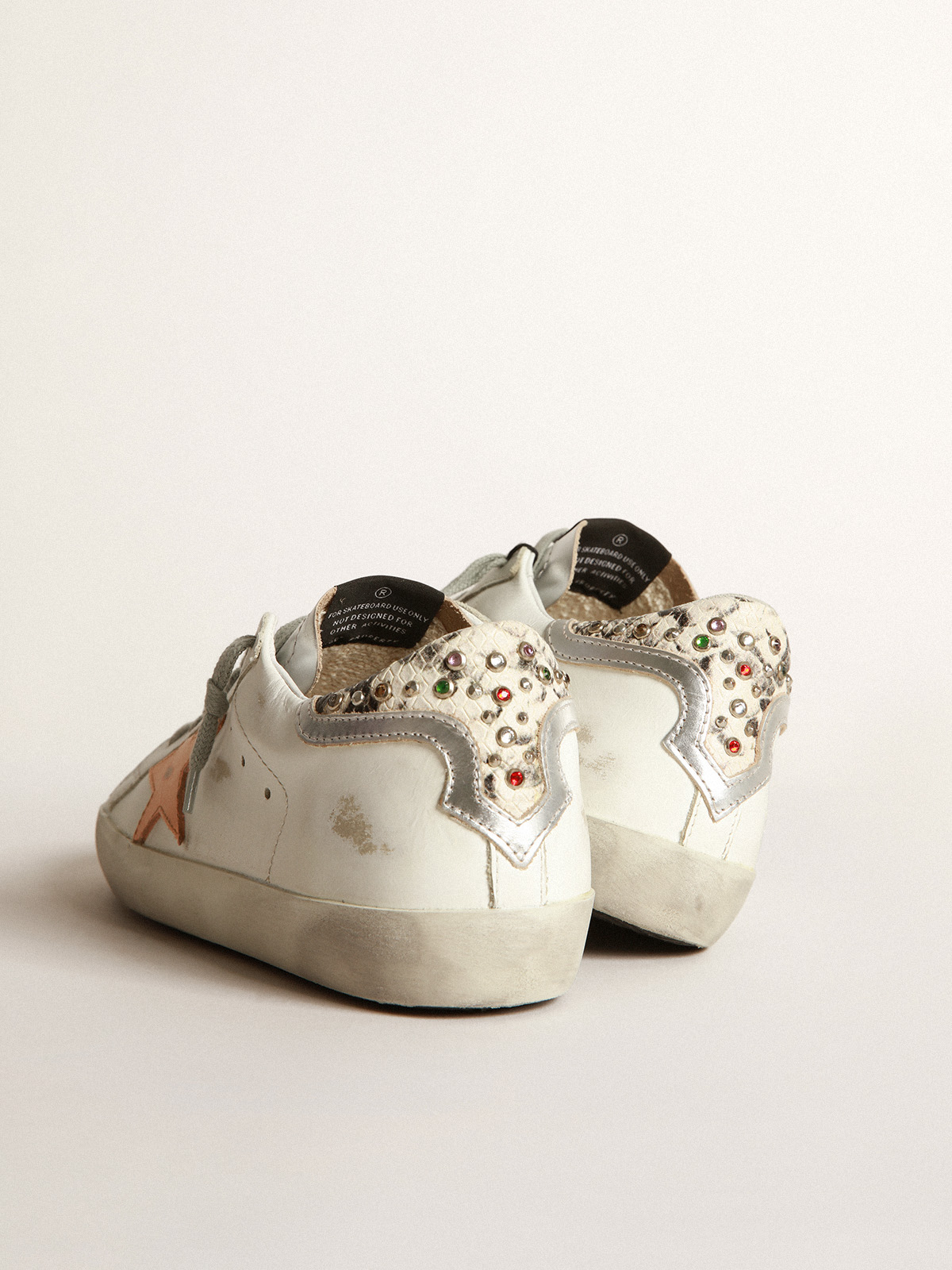 White Super-Star sneakers with python-print and rhinestone heel tab |  Golden Goose